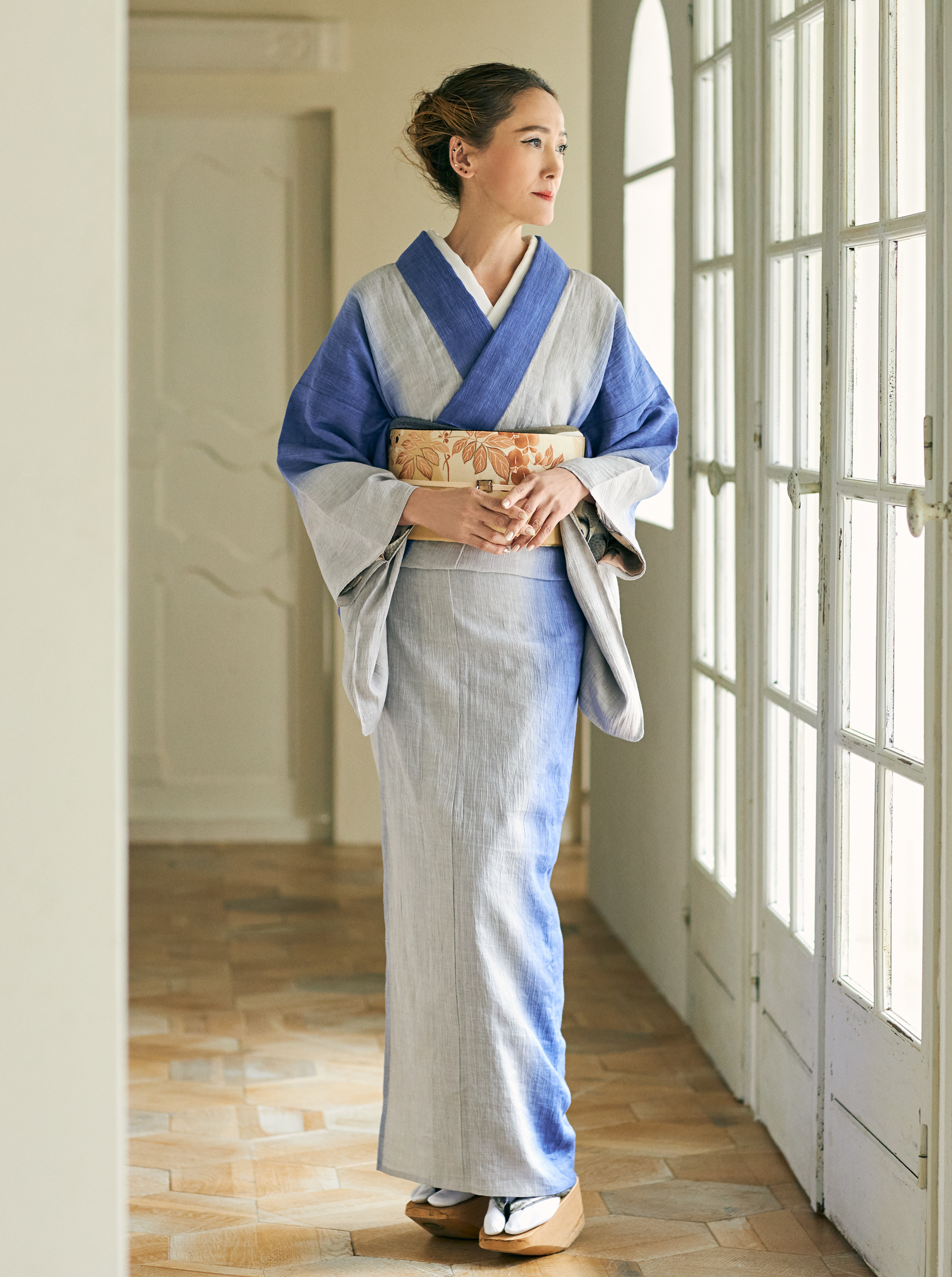 グレー〜青紫(SLADKY):グラデーション近江縮 |単衣|麻|綿 グレー〜青紫(SLADKY):グラデーション近江縮 |単衣|麻|綿