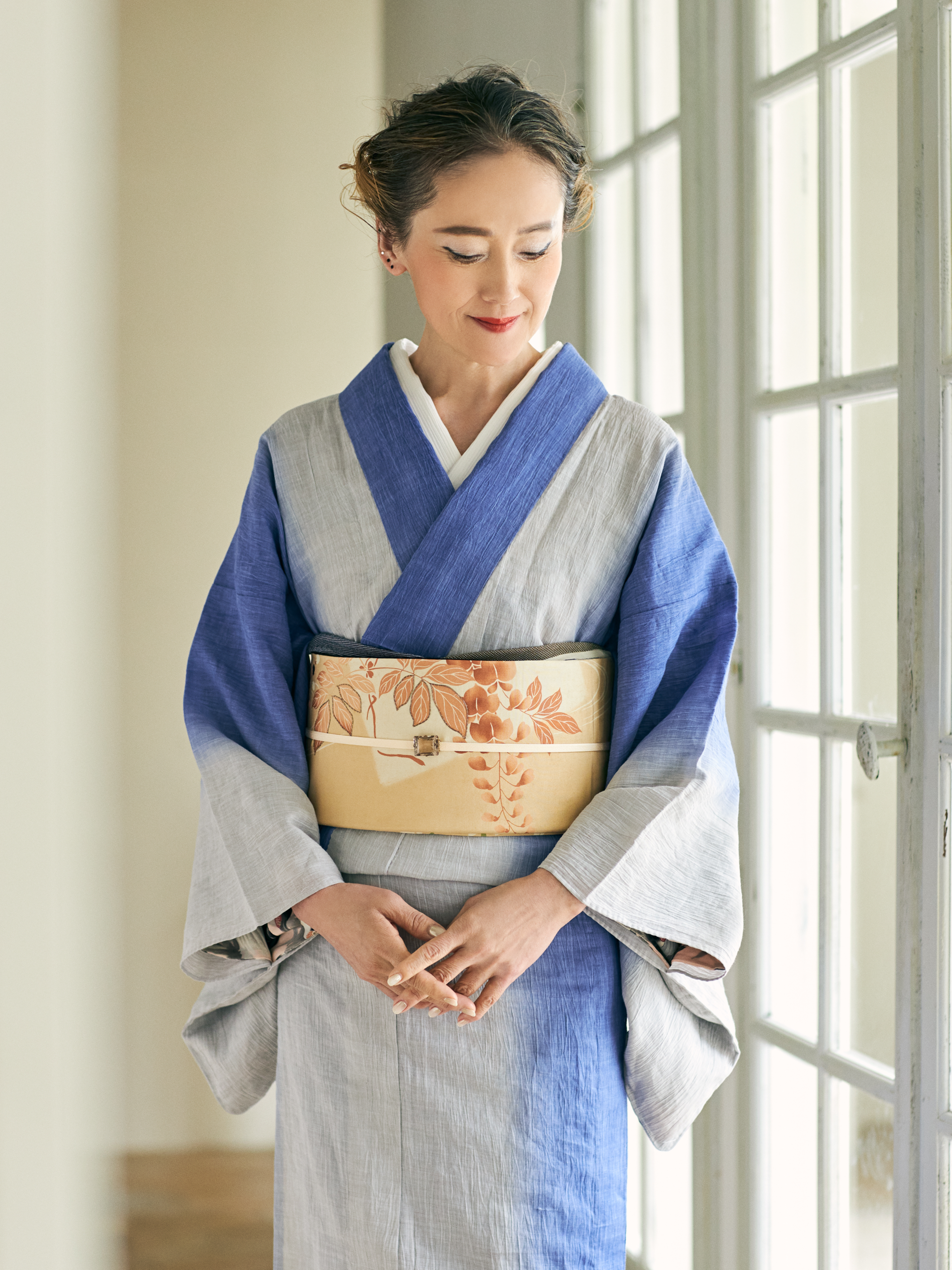 着物|近江ちぢみ|グレー〜青紫|SLADKY 着物|近江ちぢみ|グレー〜青紫|SLADKY