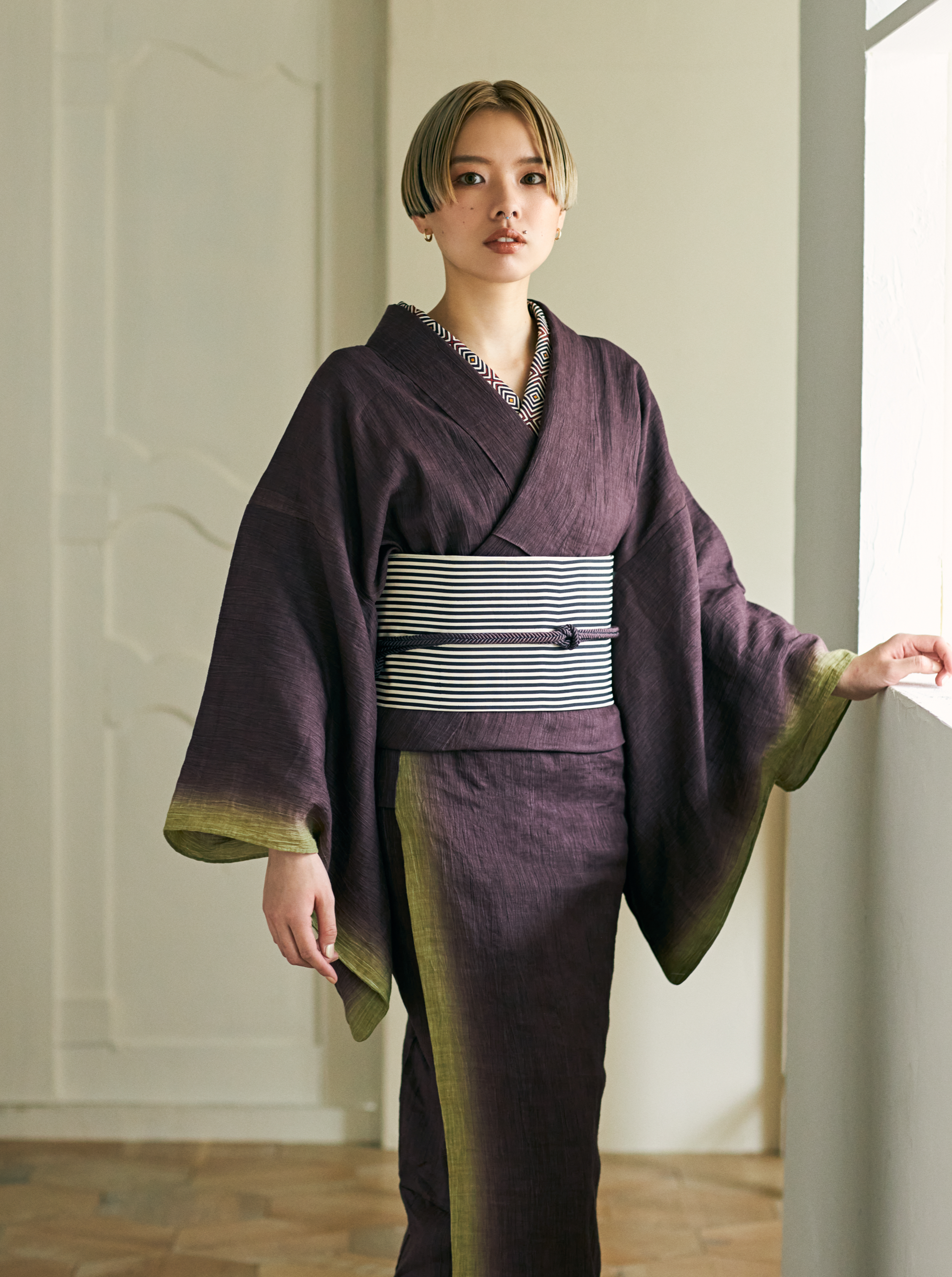 Azuki Matcha (SLADKY): Gradient Omi Chijimi | Single layer | Linen | Cotton