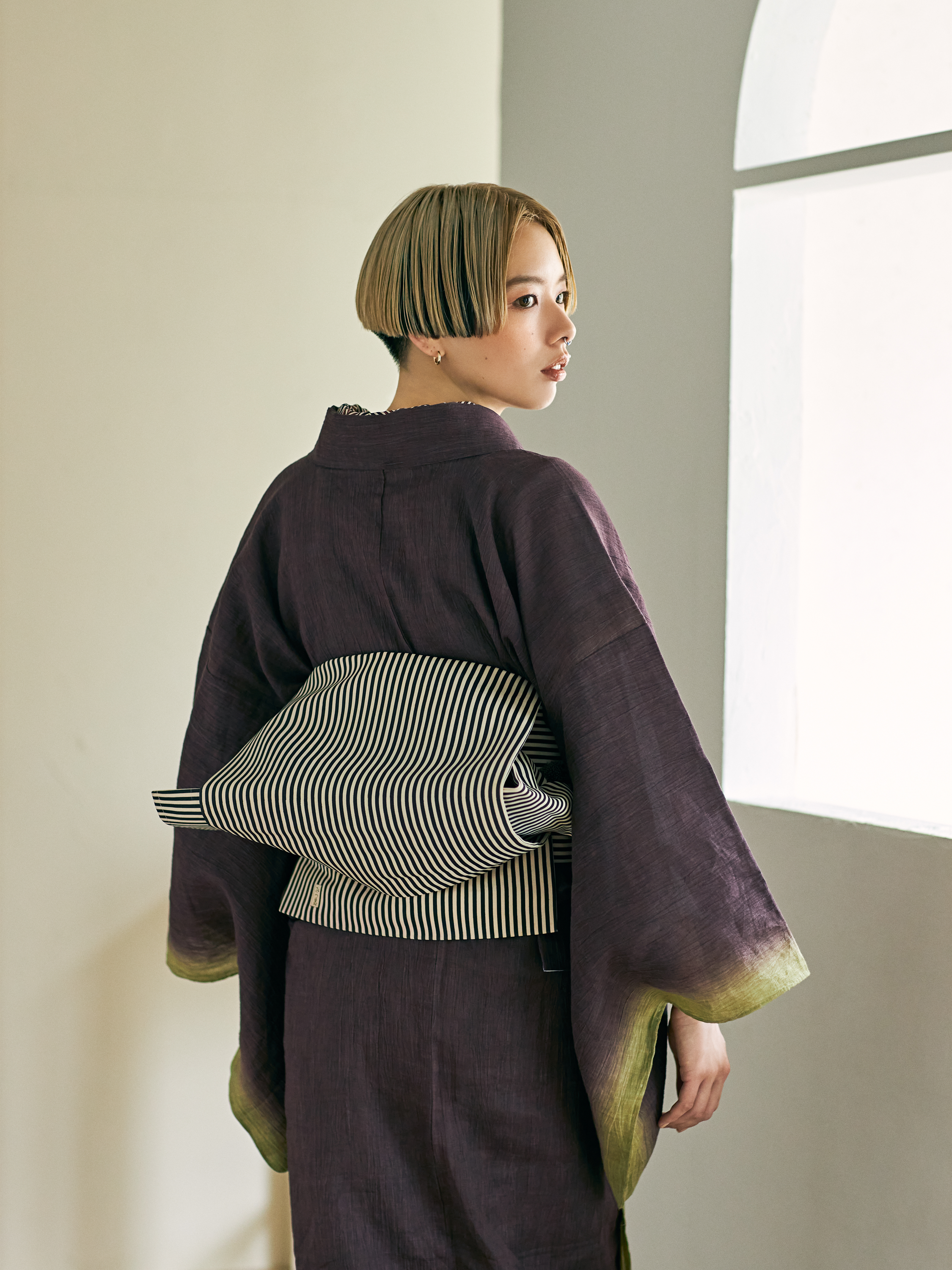 Azuki Matcha (SLADKY): Gradient Omi Chijimi | Single layer | Linen | Cotton