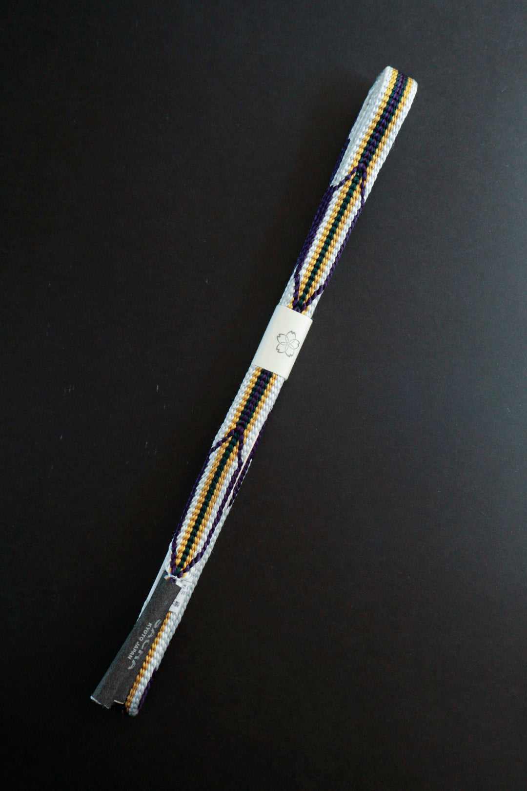 White, purple, yellow, and green obi belt (Japanese accessories Sakura): Pure silk