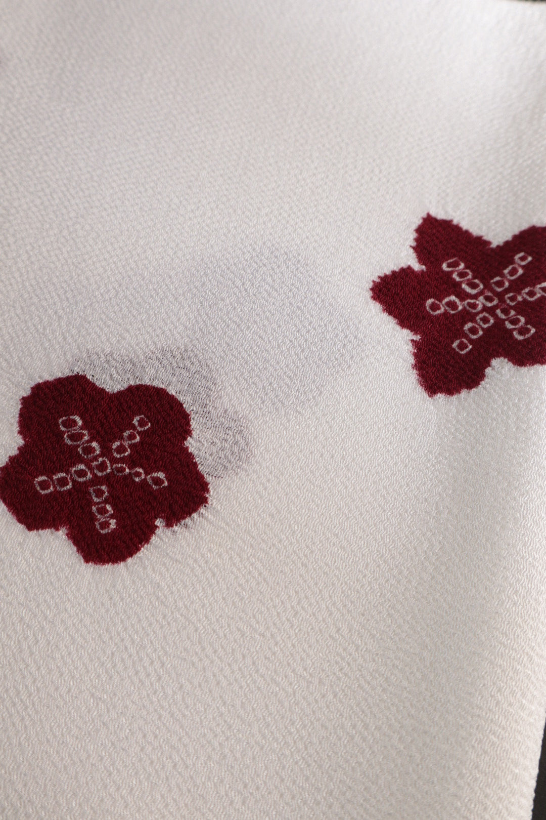 Obiage (sash) - Chirimen plum and maple brocade with white/red accents (Watakei)