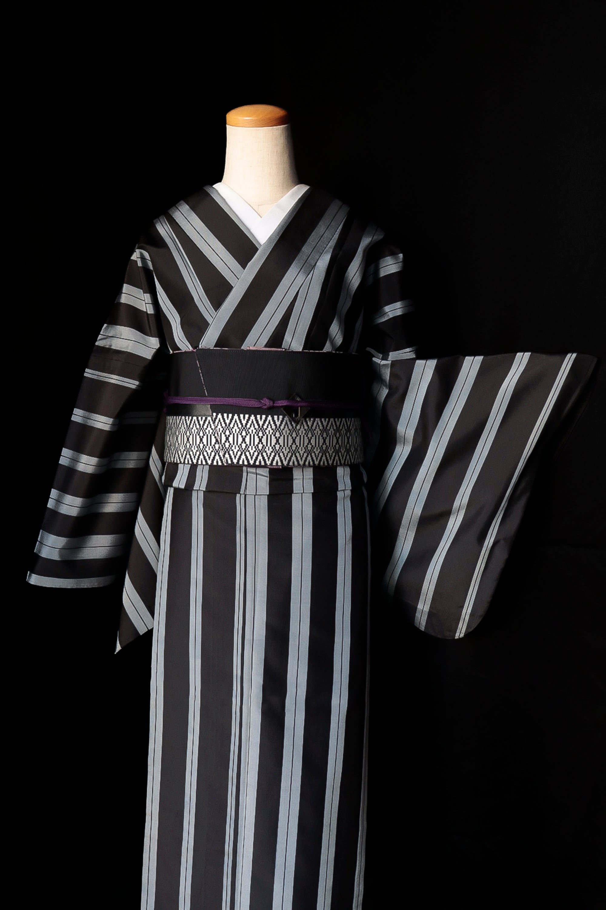 着物|紬 ストライプ|単衣|セカンドハンド