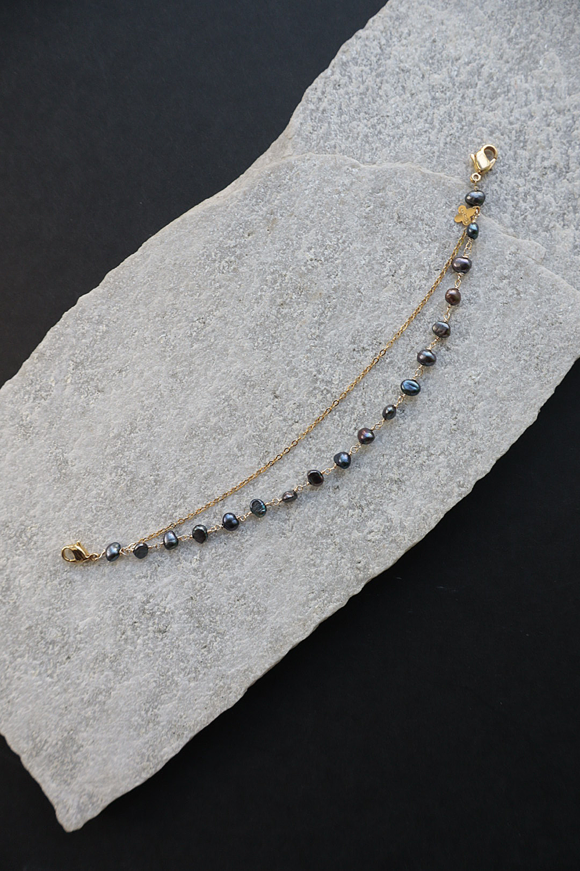 羽織紐|ブレスレット|チェーン × ブラックパール|ecoRAL