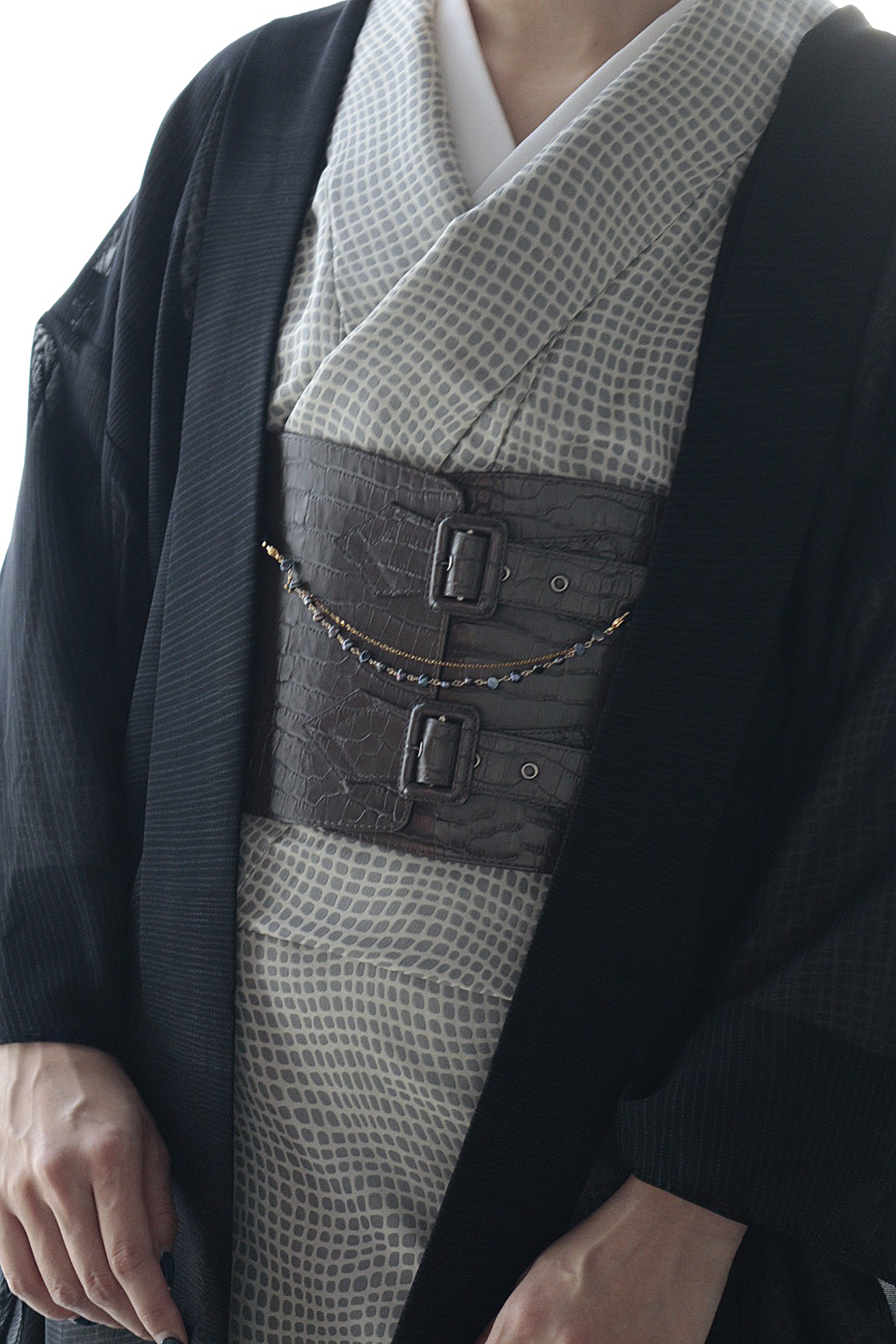 羽織紐|ブレスレット|チェーン × ブラックパール|ecoRAL