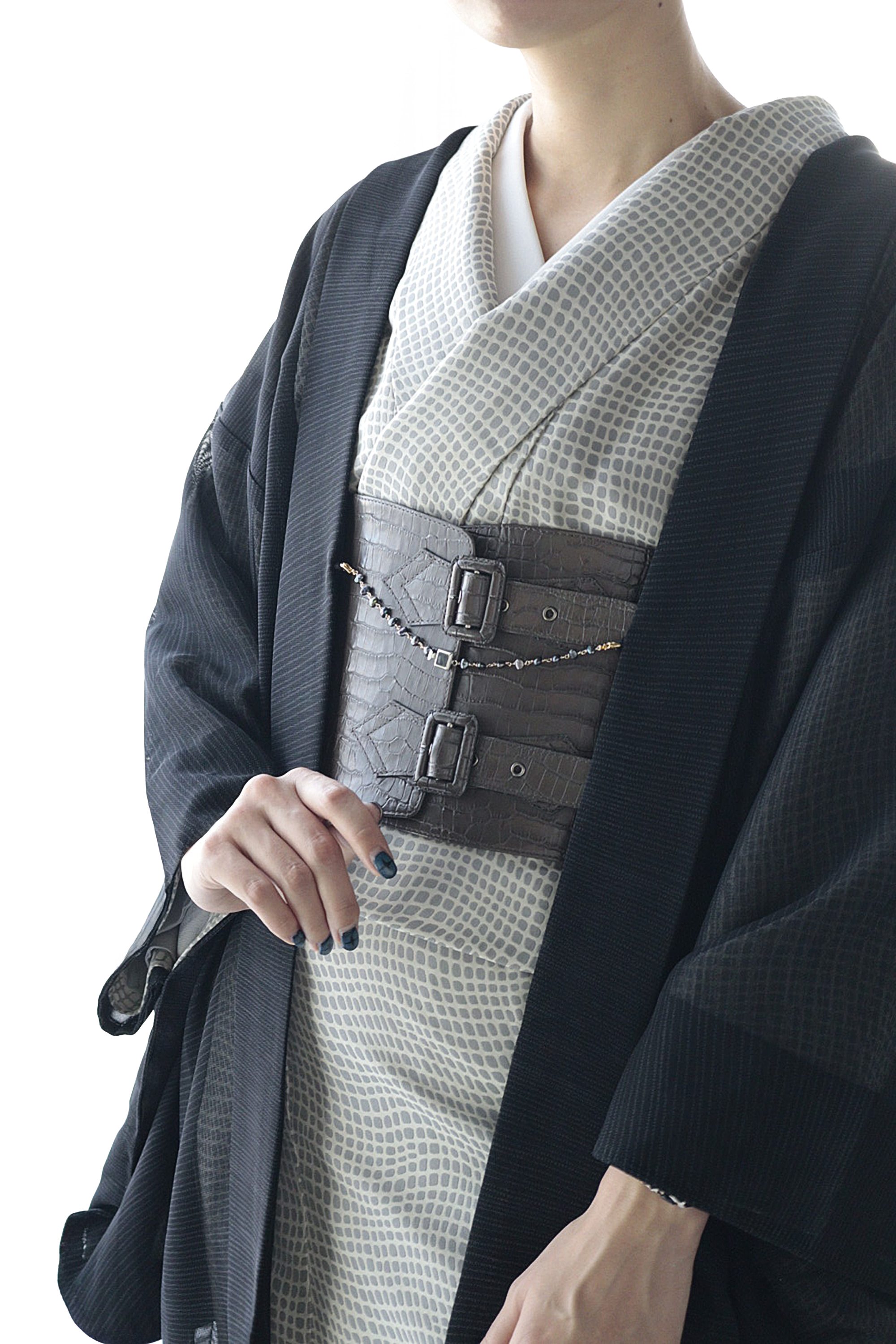 羽織紐|ブレスレット|クラスプ スクエアシルバー × ブラックパール|ecoRAL