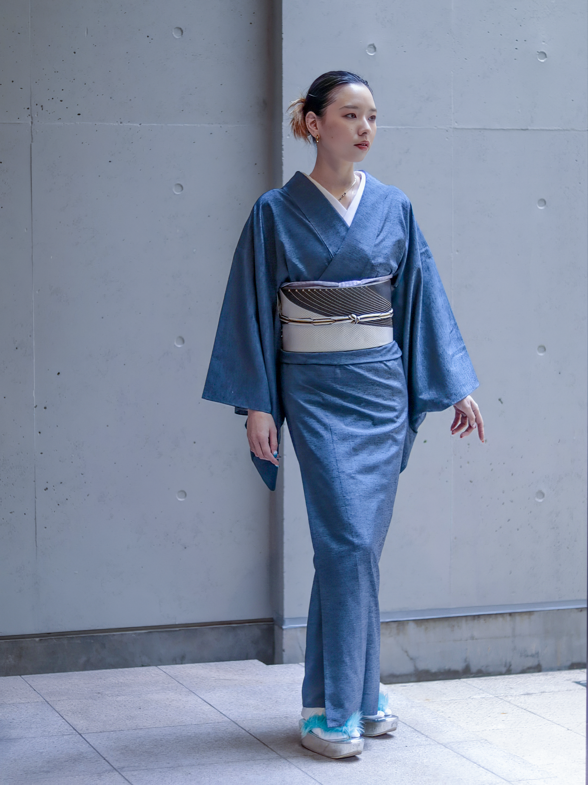 Juyo Tsumugi Hibiki Blue: Yonezawa weave | Pure silk | Single layer | Double layer