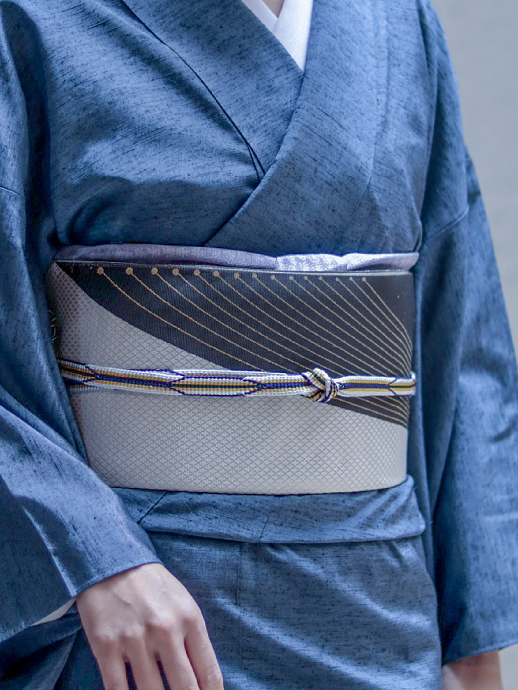 White, purple, yellow, and green obi belt (Japanese accessories Sakura): Pure silk