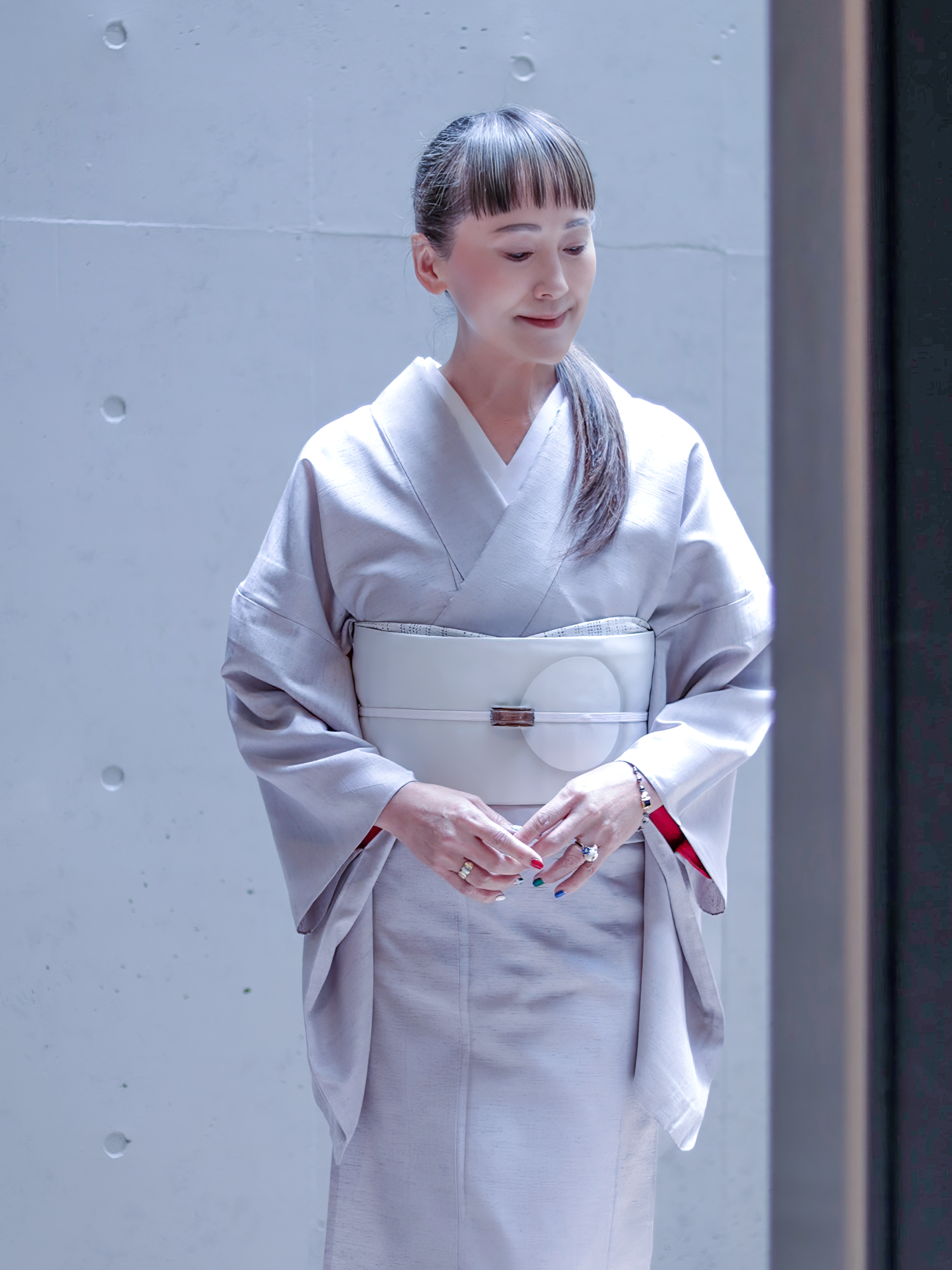 帯留|煙水晶 長方形 レンズ型|Wing|三分紐つき