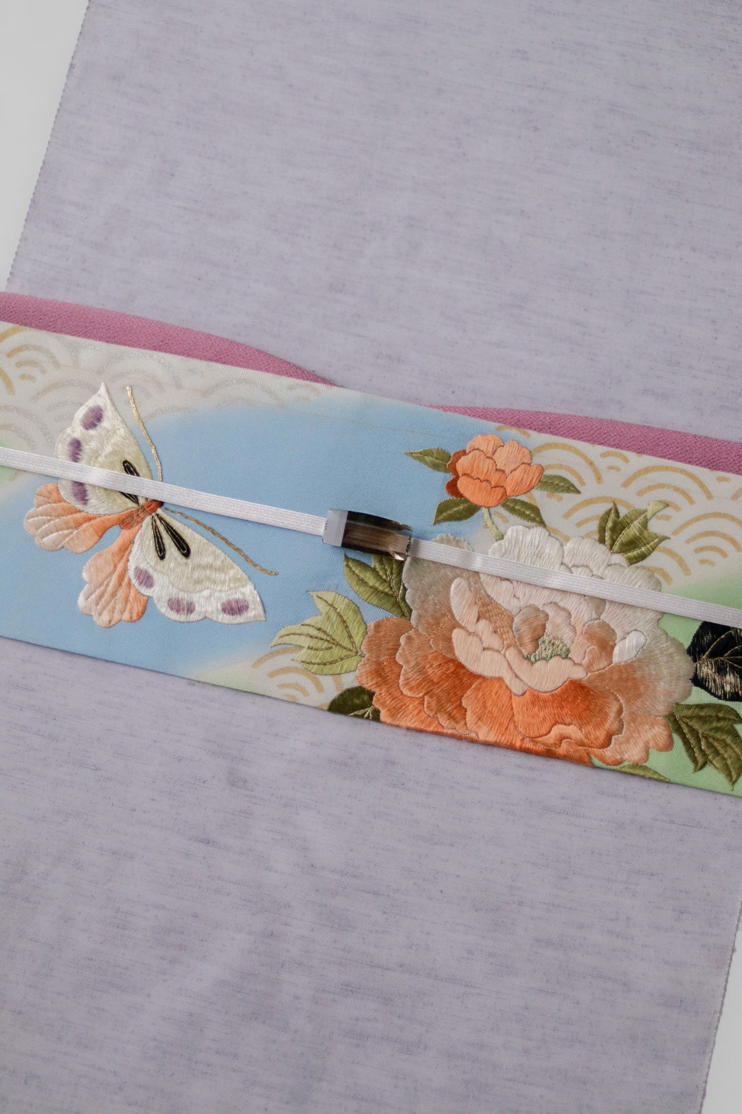 帯留|煙水晶 長方形 レンズ型|Wing|三分紐つき