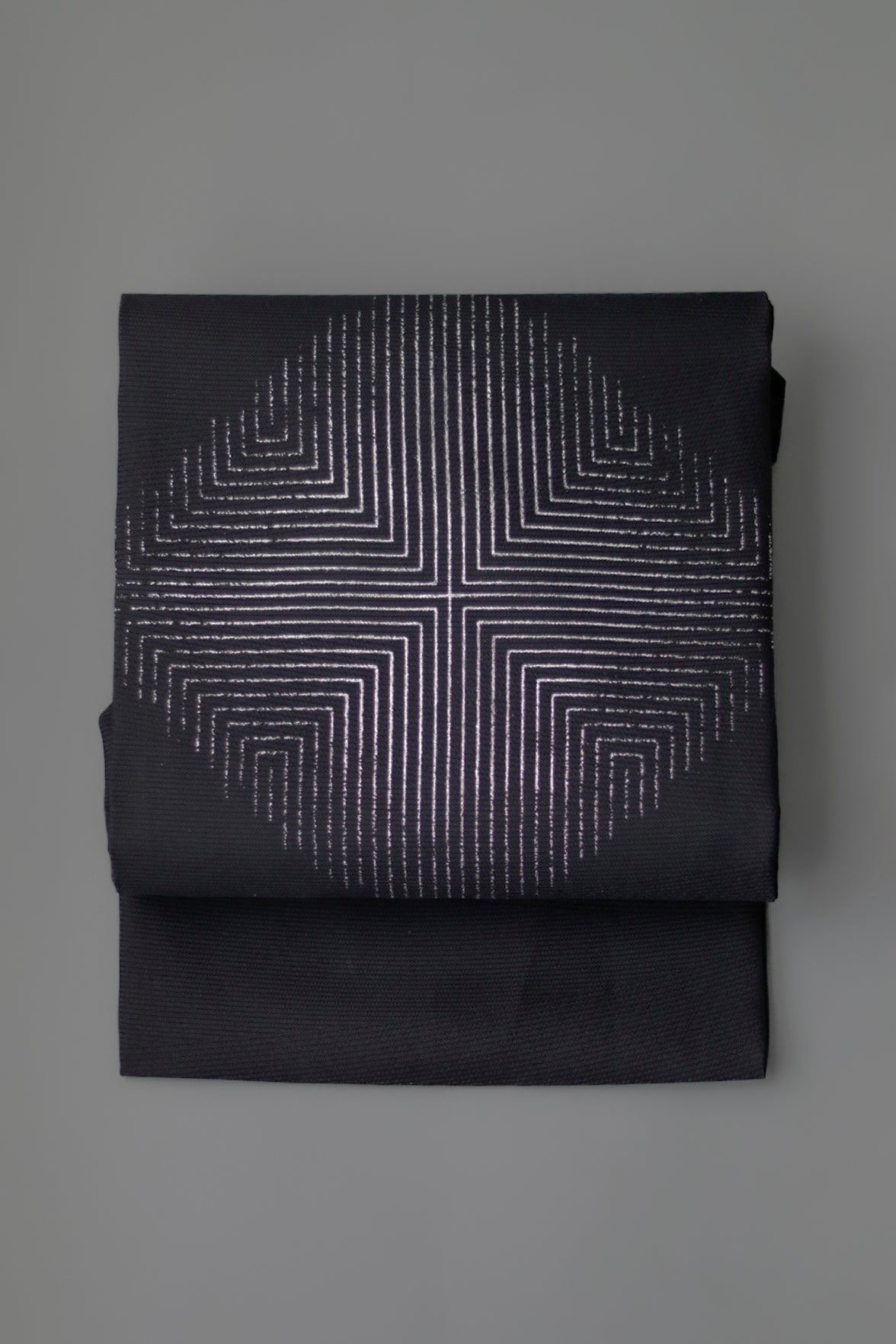 Diamond-shaped, black ground with blue shell (Komutaya Genbei): Nagoya obi | 9-inch | Silk (tailoring fee included)