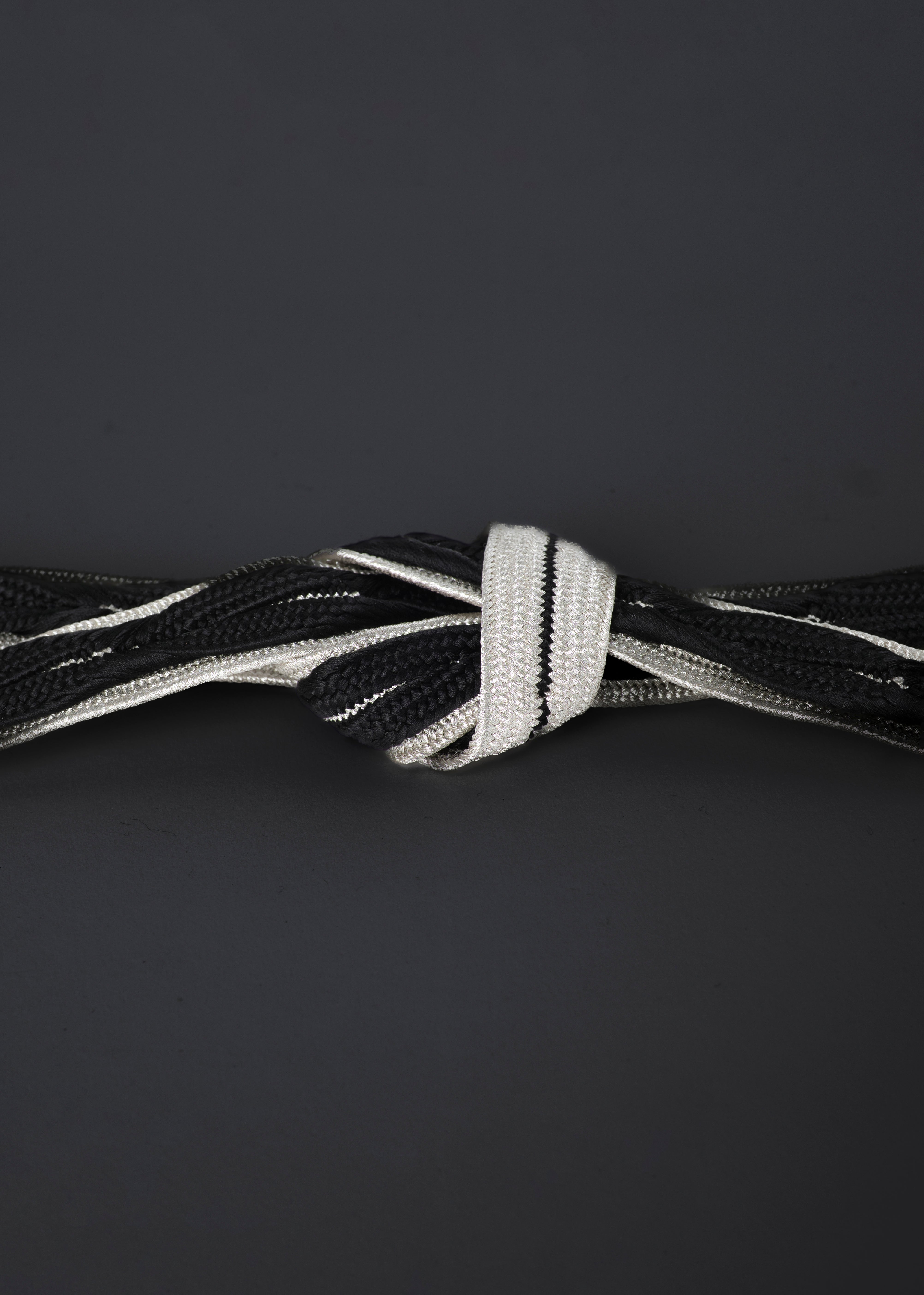 Floating leaf black and silver (KAPUKI special order): obi-jime