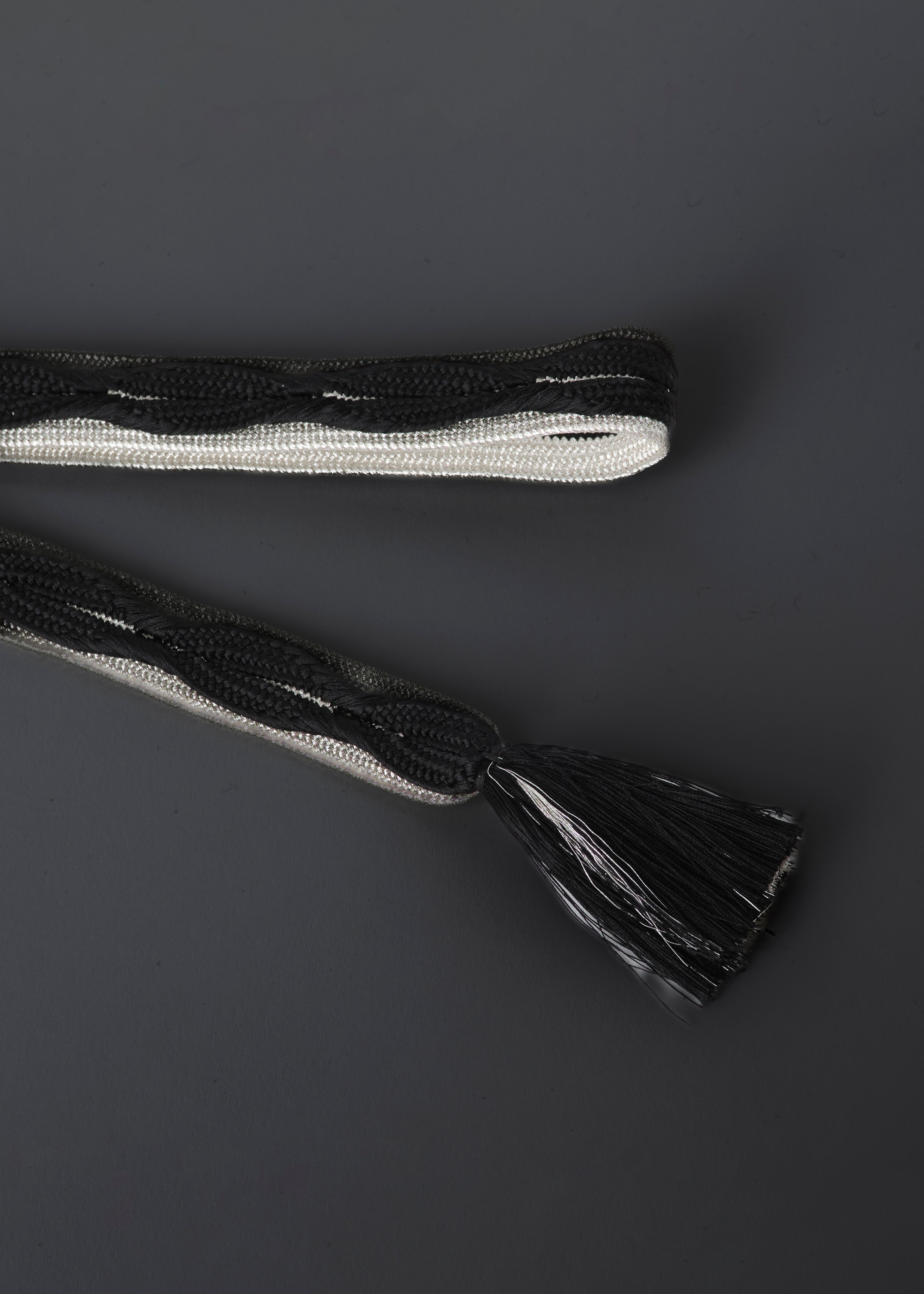 Floating leaf black and silver (KAPUKI special order): obi-jime