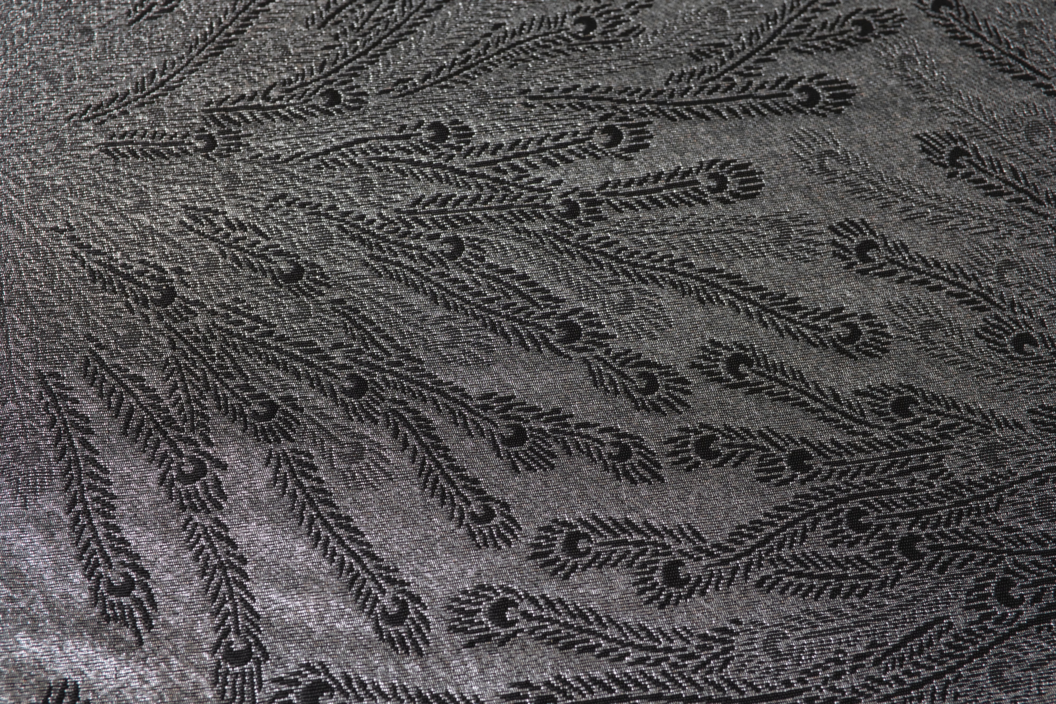 Peacock feathers, black and silver (KAPUKI original): Heko obi (belt) | Pure silk