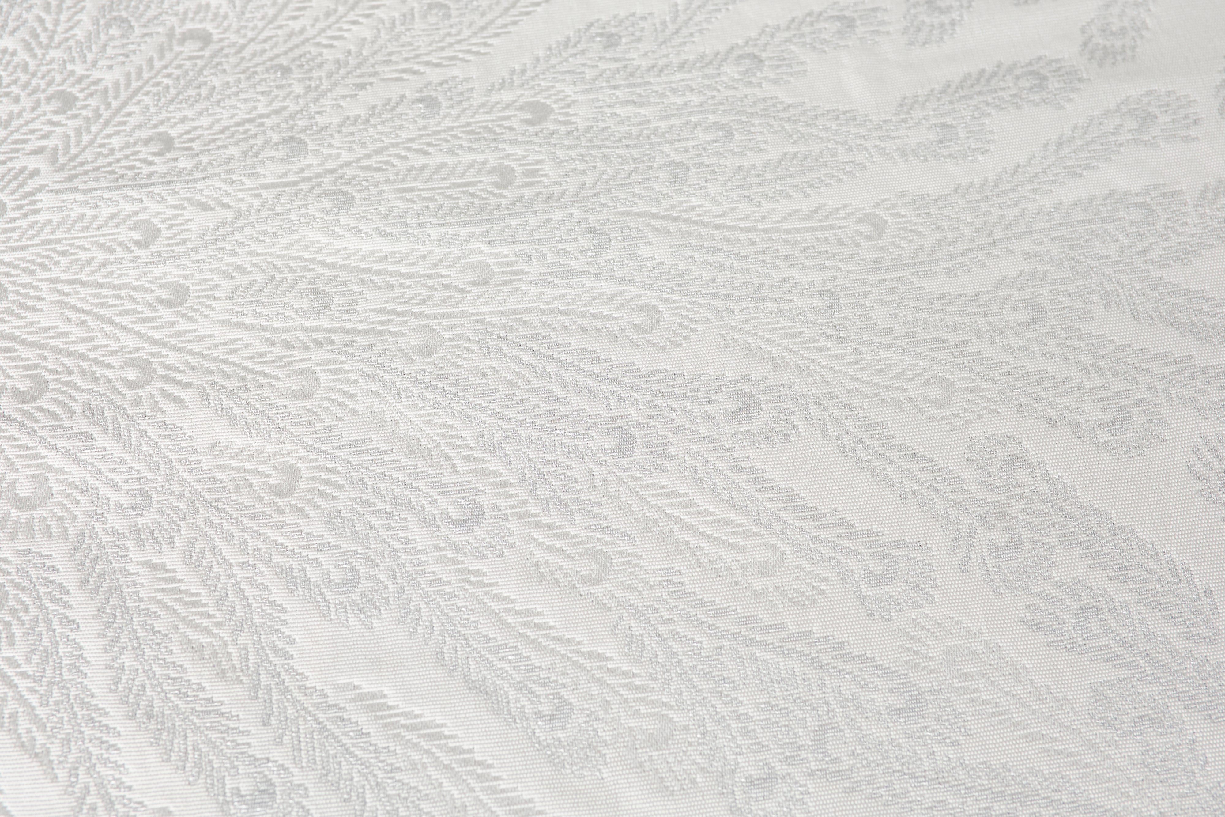 Peacock feathers, white and silver (KAPUKI original): Heko obi (belt) | Pure silk