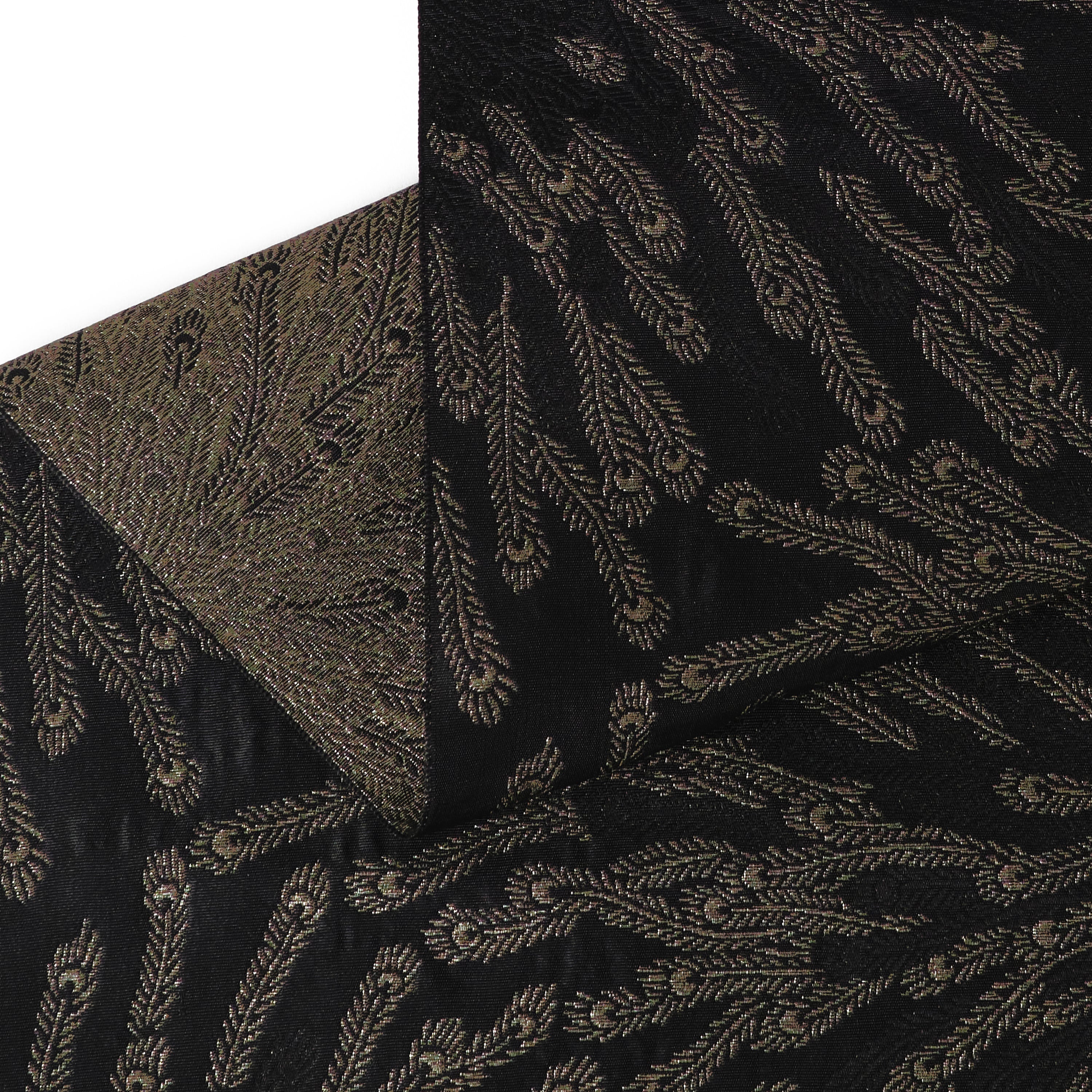 Peacock feathers, black and gold (KAPUKI original): Heko obi (belt) | Pure silk