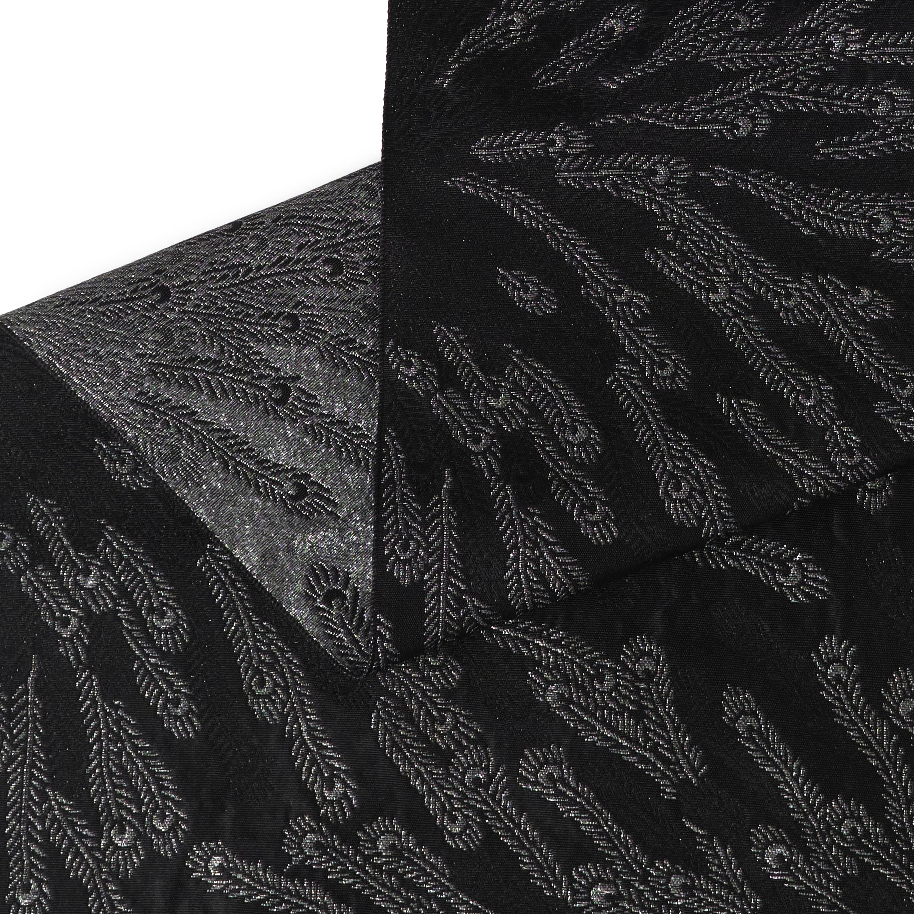 Peacock feathers, black and silver (KAPUKI original): Heko obi (belt) | Pure silk