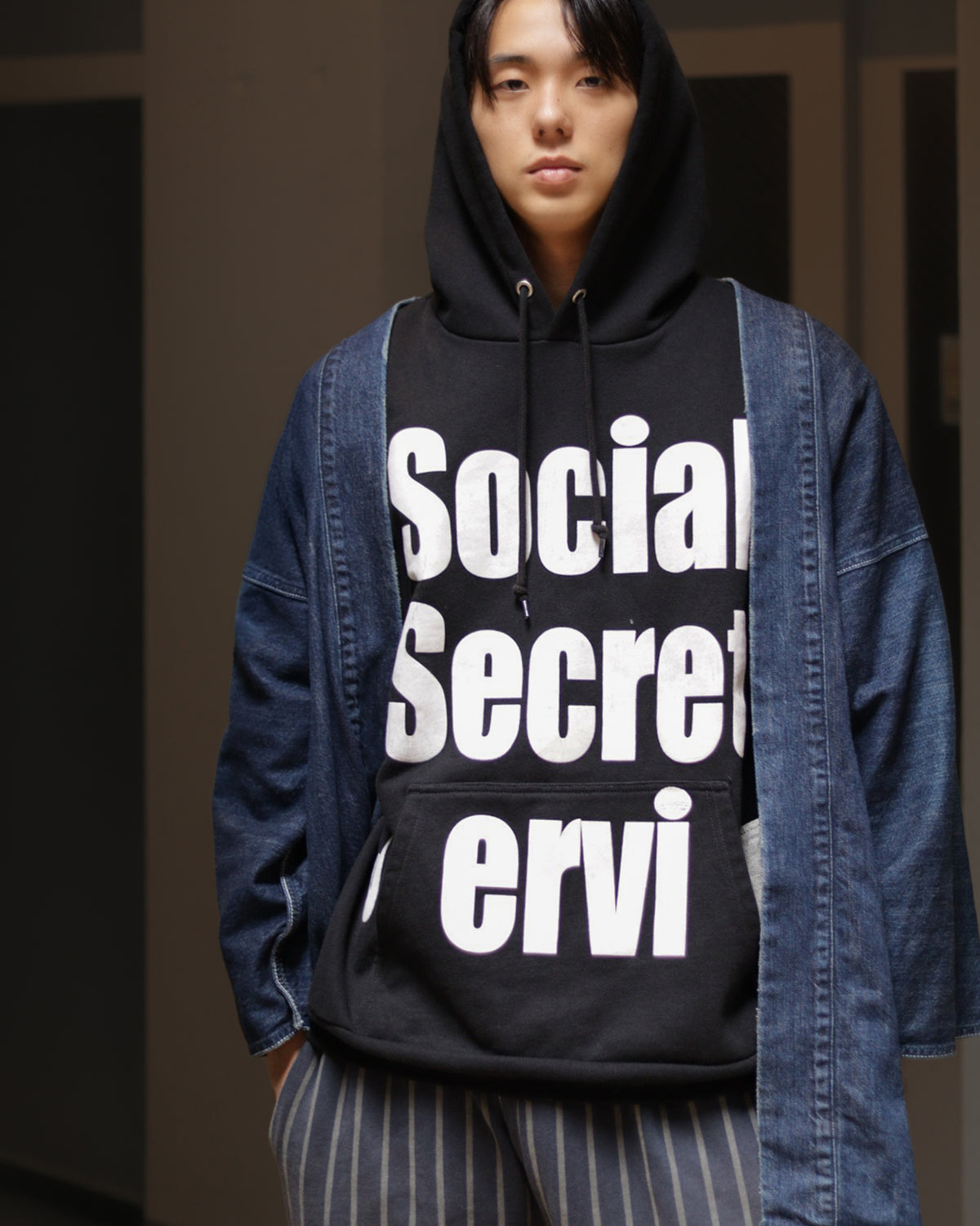 Large Crest Moon and Bat HAORI | Denim Kimono | Haori *Available until sold out