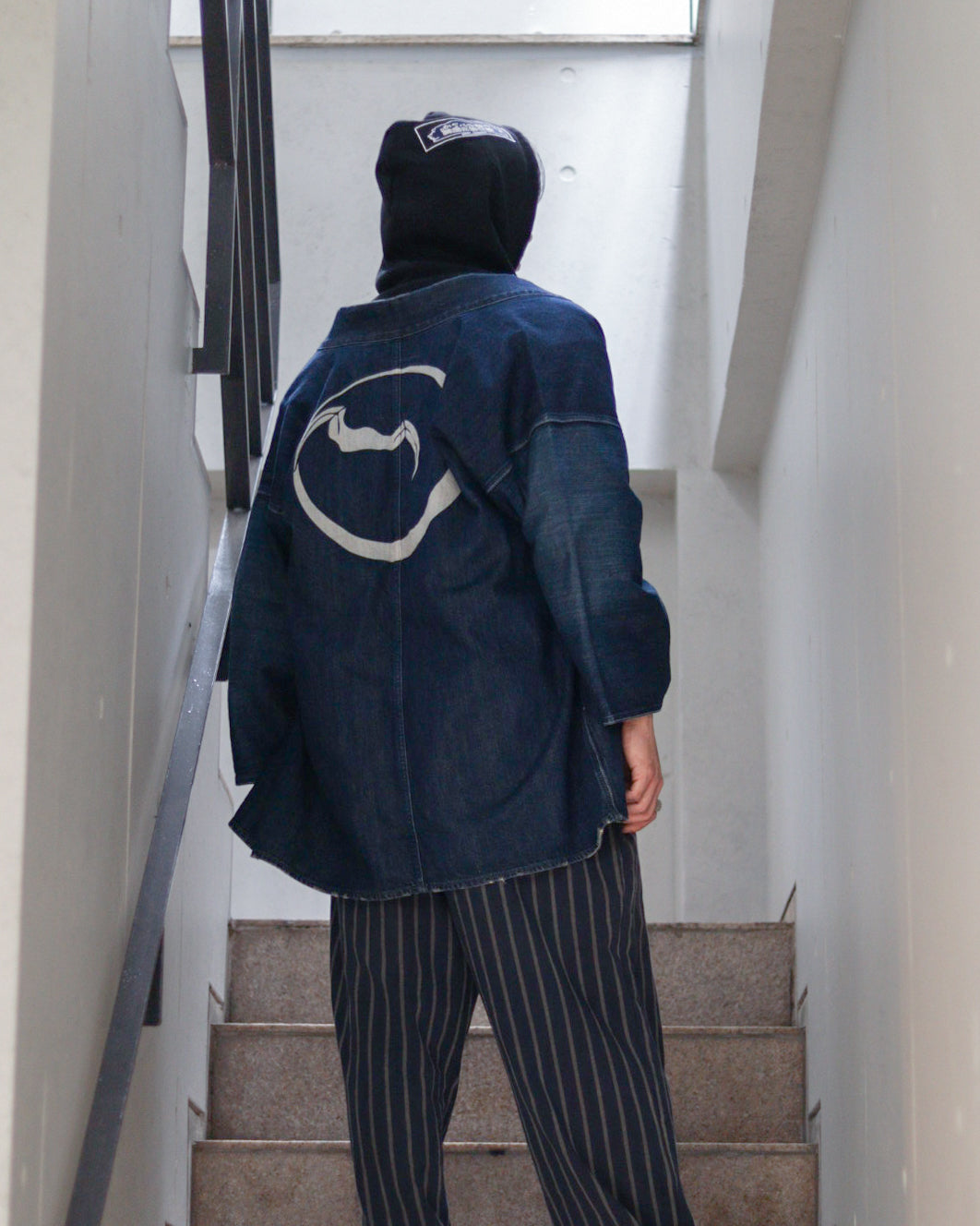 Large Crest Moon and Bat HAORI | Denim Kimono | Haori *Available until sold out