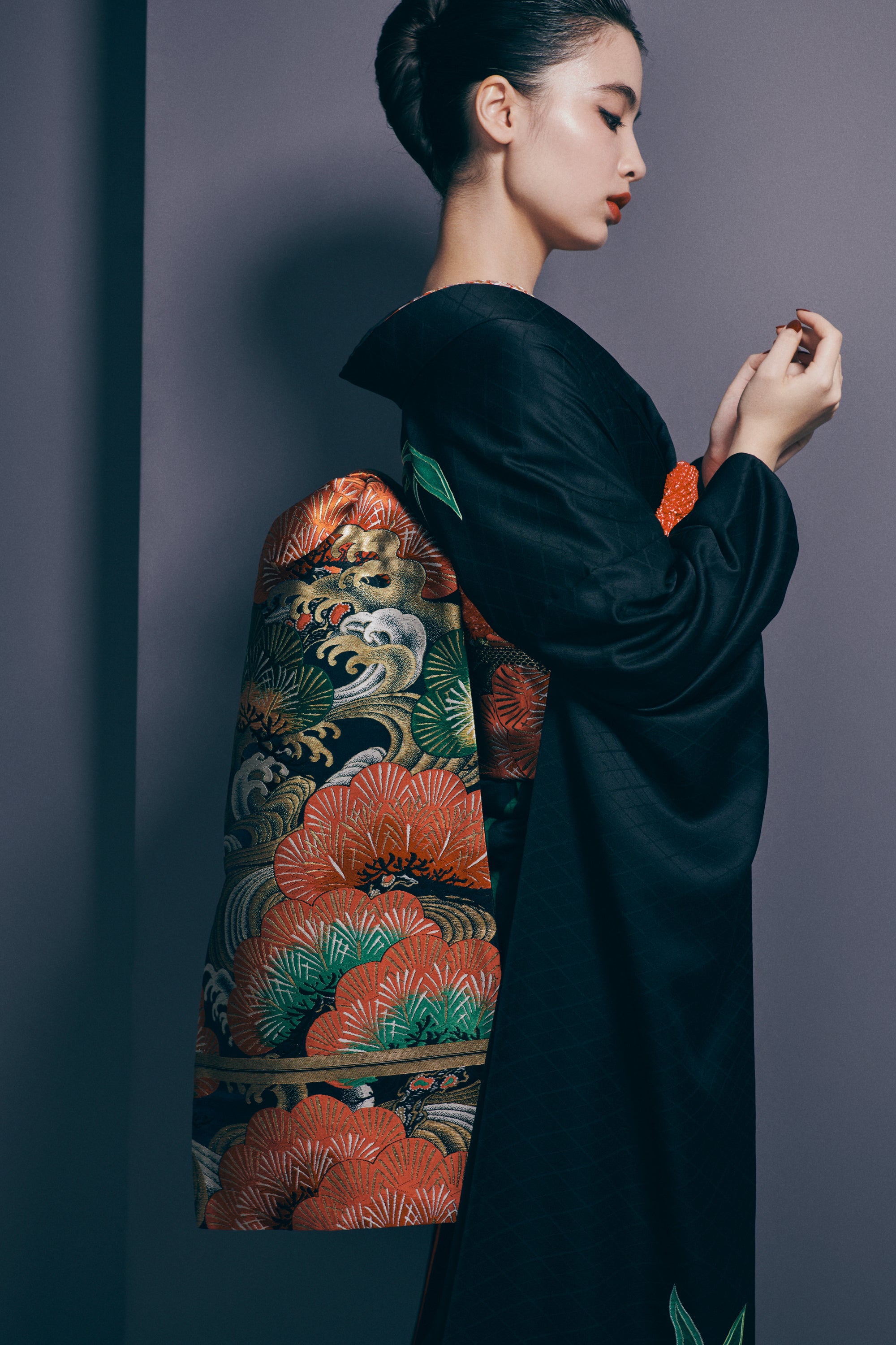 流水松 黒 (KAPUKIオリジナル):袋帯|西陣織|正絹|アンティーク復刻柄(お仕立て代込み)