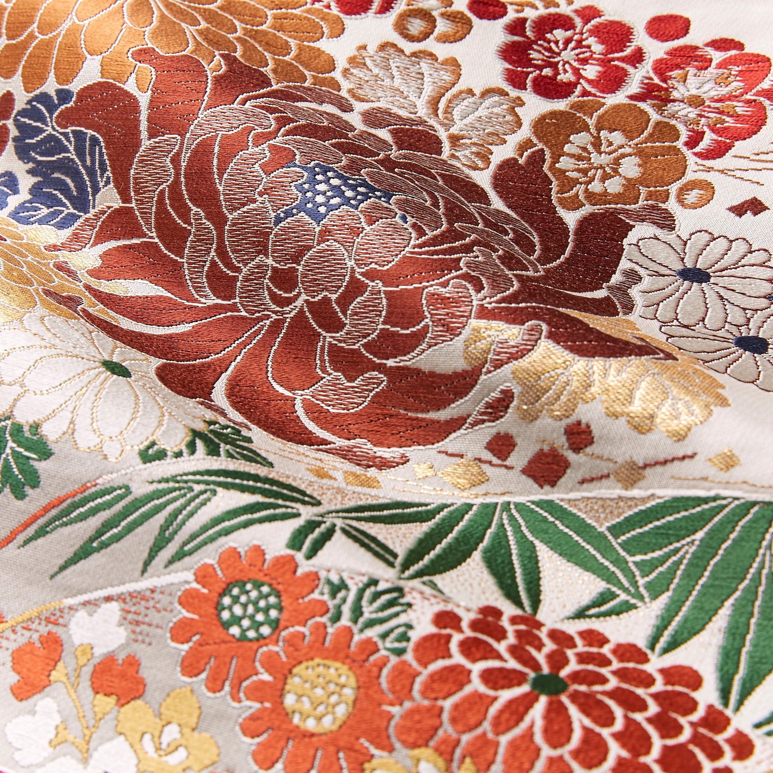 菊花鶴 白(KAPUKIオリジナル):袋帯| 西陣織|正絹|アンティーク復刻柄(仕立て代込み)