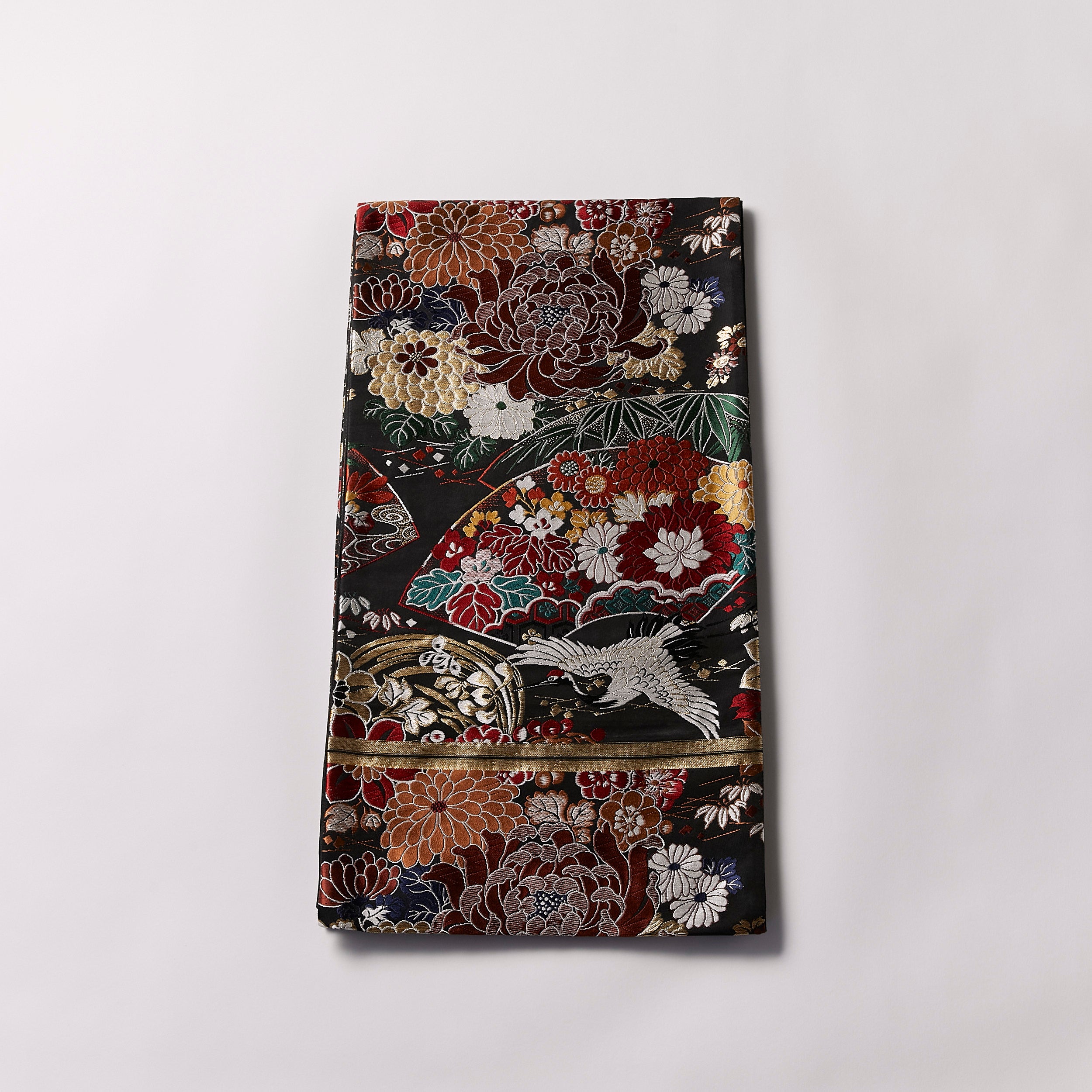 袋帯| 西陣織|菊花鶴 黒|KAPUKI|アンティーク復刻柄|仕立て代込み