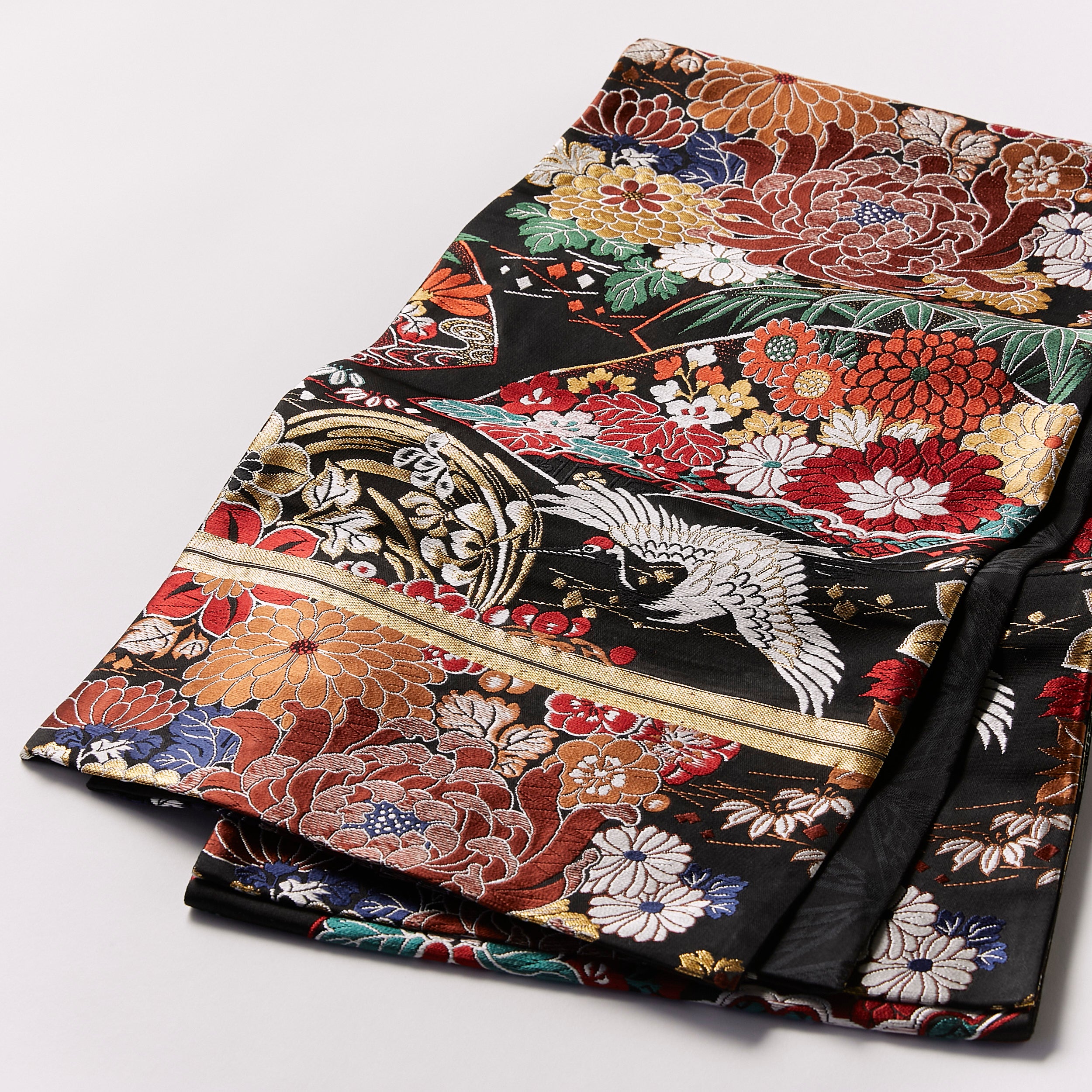 袋帯| 菊花鶴 黒|西陣織|アンティーク復刻柄|仕立て代込み