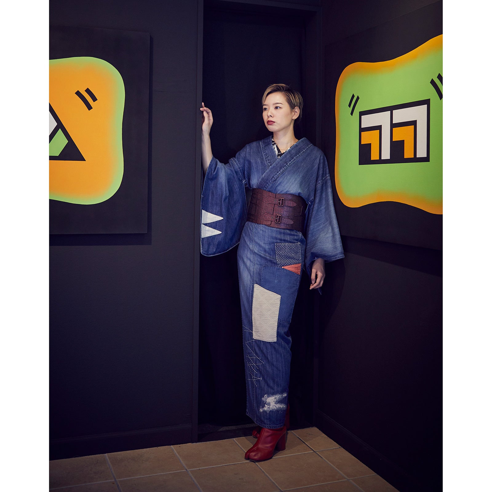 帯ベルト|象 赤 Mサイズ|KAPUKI|レザー