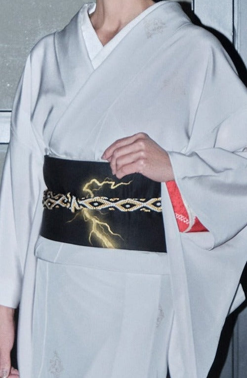 Karagumi diamond pattern black and gold: obijime