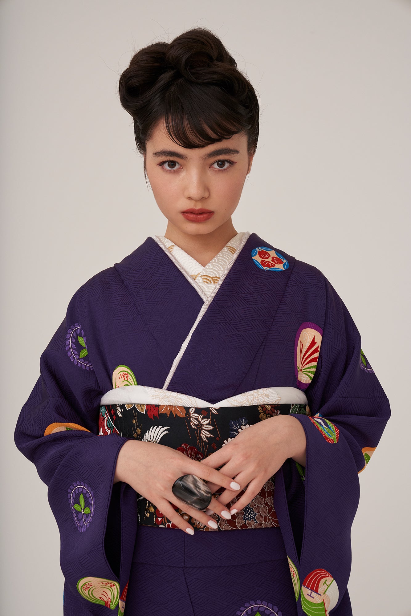菊花鶴 黒(KAPUKIオリジナル):袋帯| 西陣織|正絹|アンティーク復刻柄(仕立て代込み)