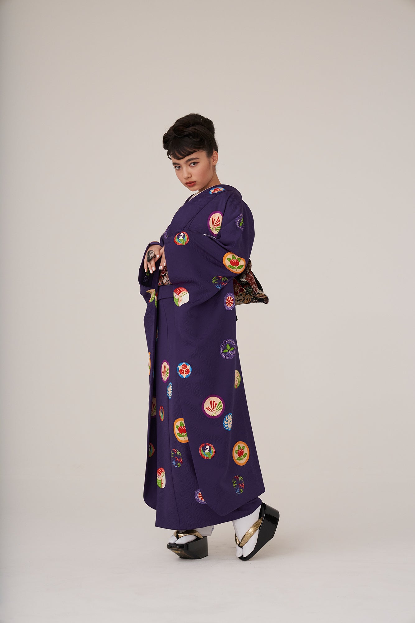 Chrysanthemum and Crane Black (KAPUKI Original): Fukuro Obi | Nishijin-ori | Pure Silk | Antique Reproduction Pattern (Tailoring Fee Included)