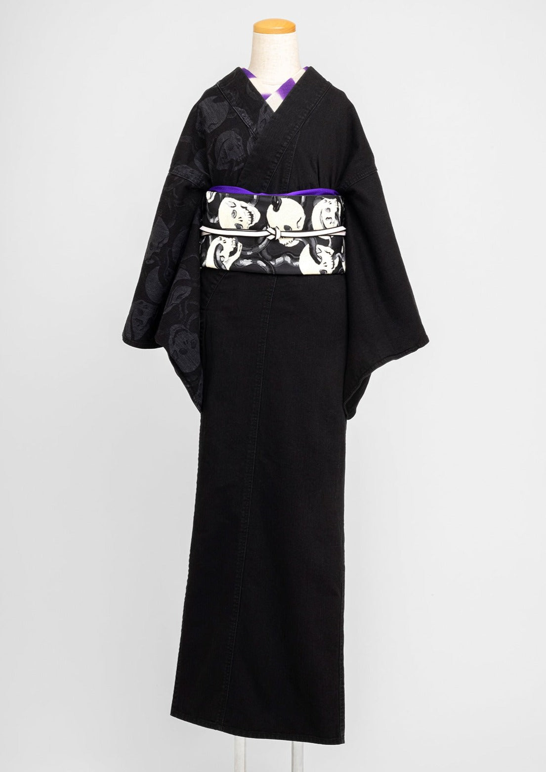 デニム着物|蛇と髑髏 ブラック|レディース|KAPUKI