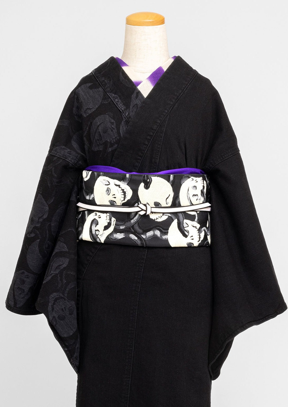 デニム着物|蛇と髑髏 ブラック|レディース|KAPUKI