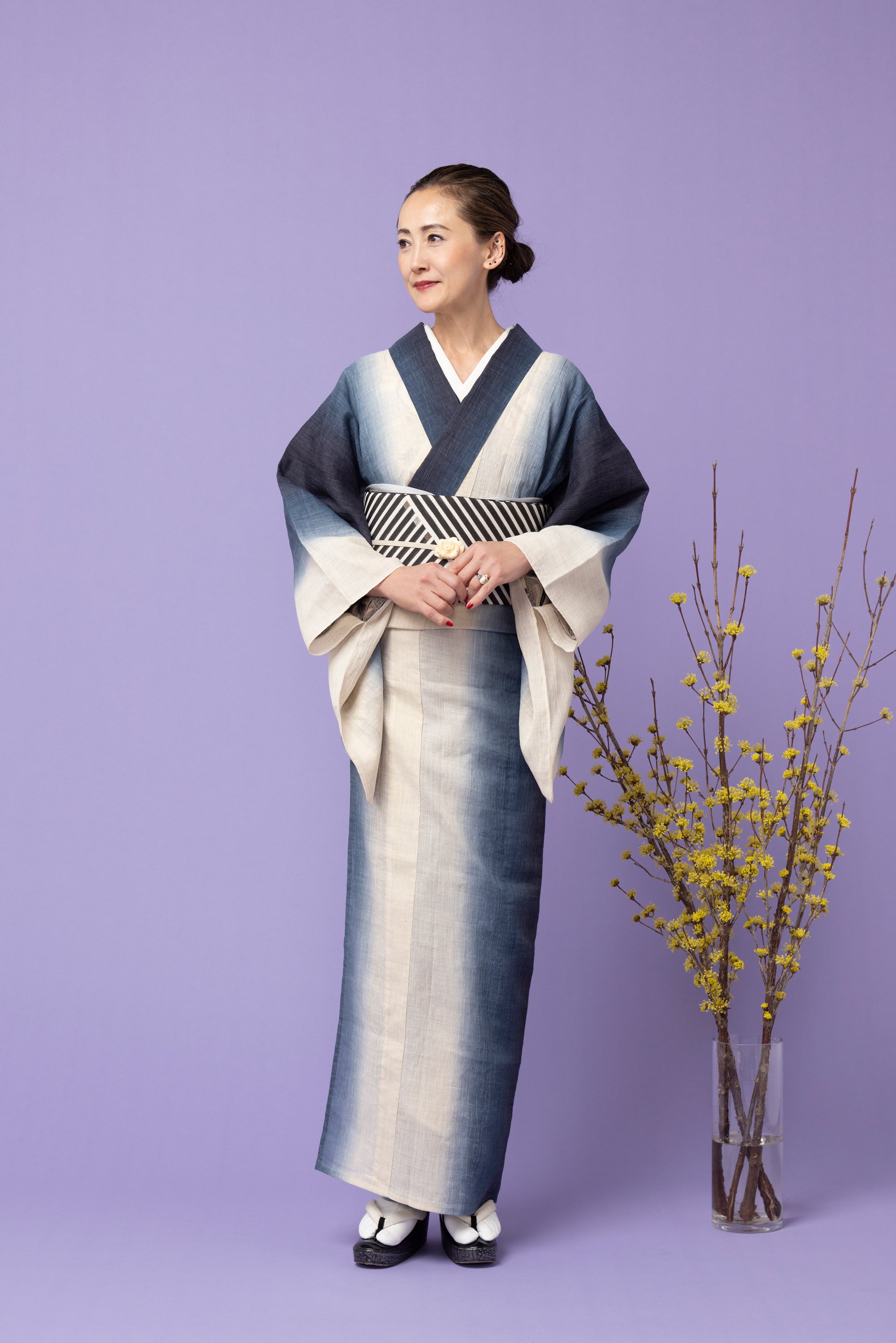 8-inch Nagoya Obi Nishimura Textile "Hakata-ori Ippondokuko White/White"