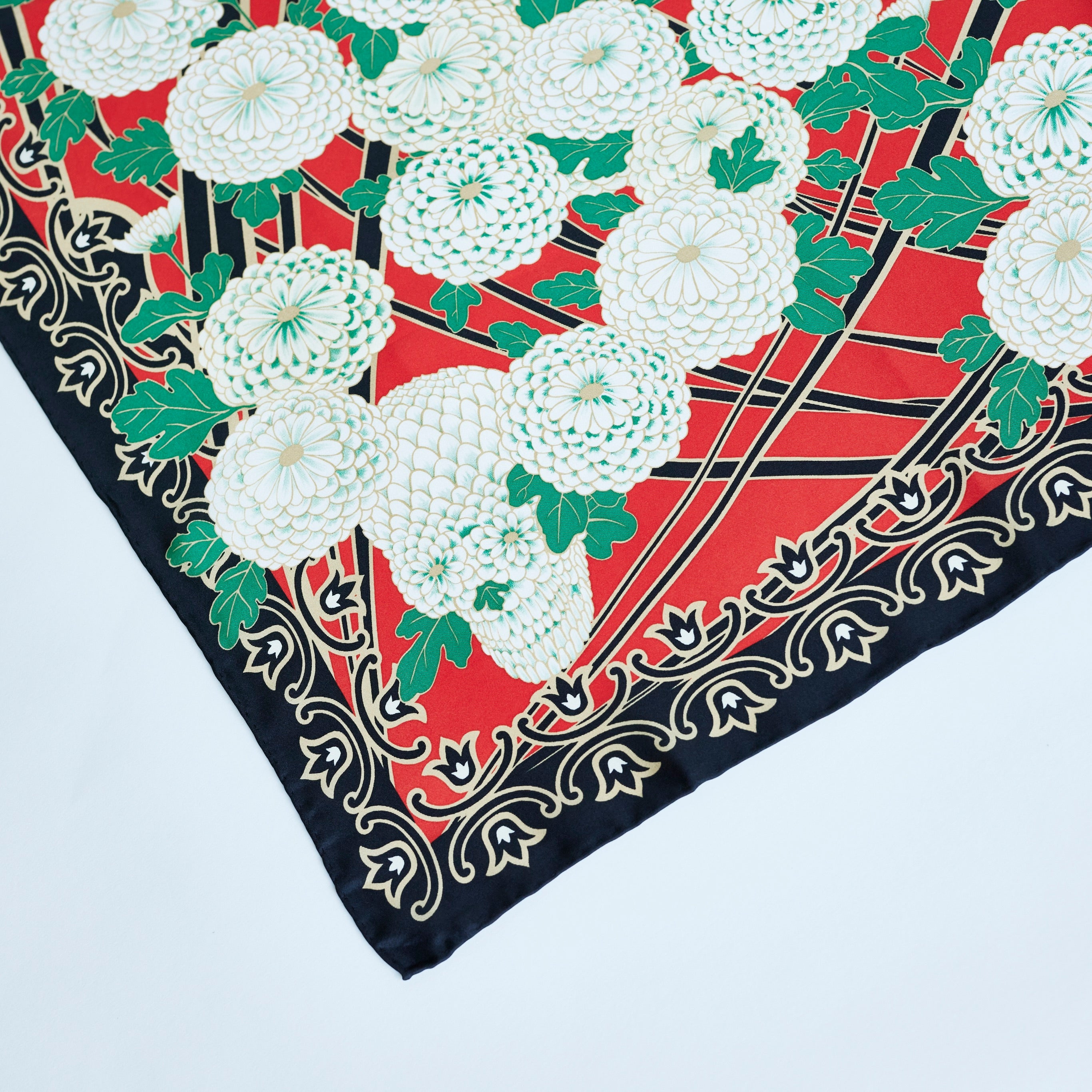 スカーフ|SILK SCARF 菊華髑髏図|SKULL OR FLOWER|西岡ペンシル