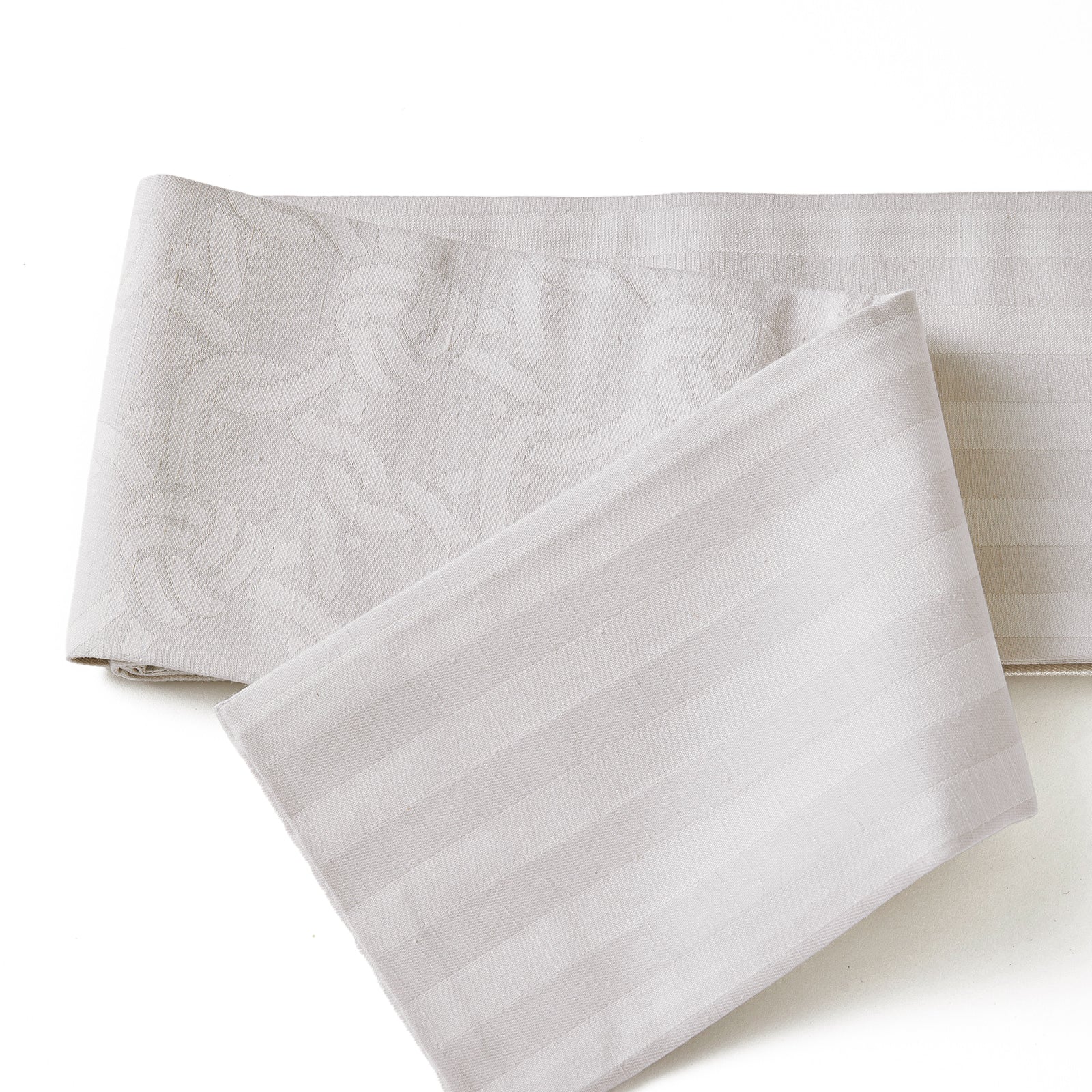 半巾帯「花結び 白」 KAPUKI×西岡ペンシル：正絹｜紬