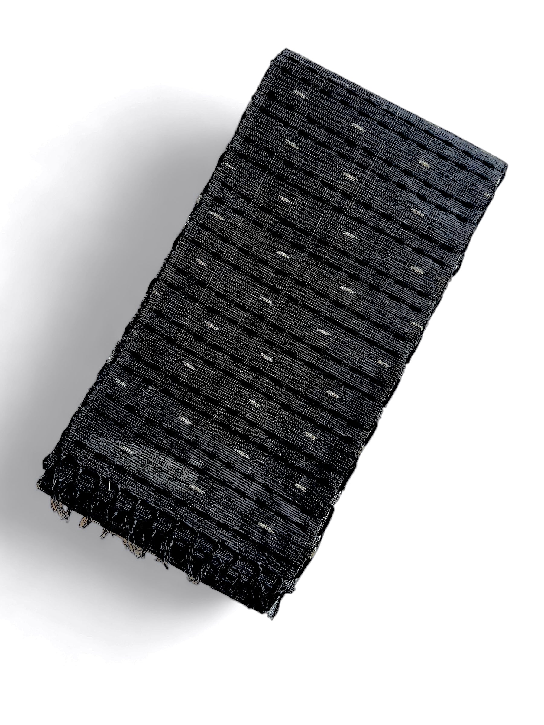 Basho-dan weave, single layer, black/silver dots (Komutaya Genbei): half-width obi