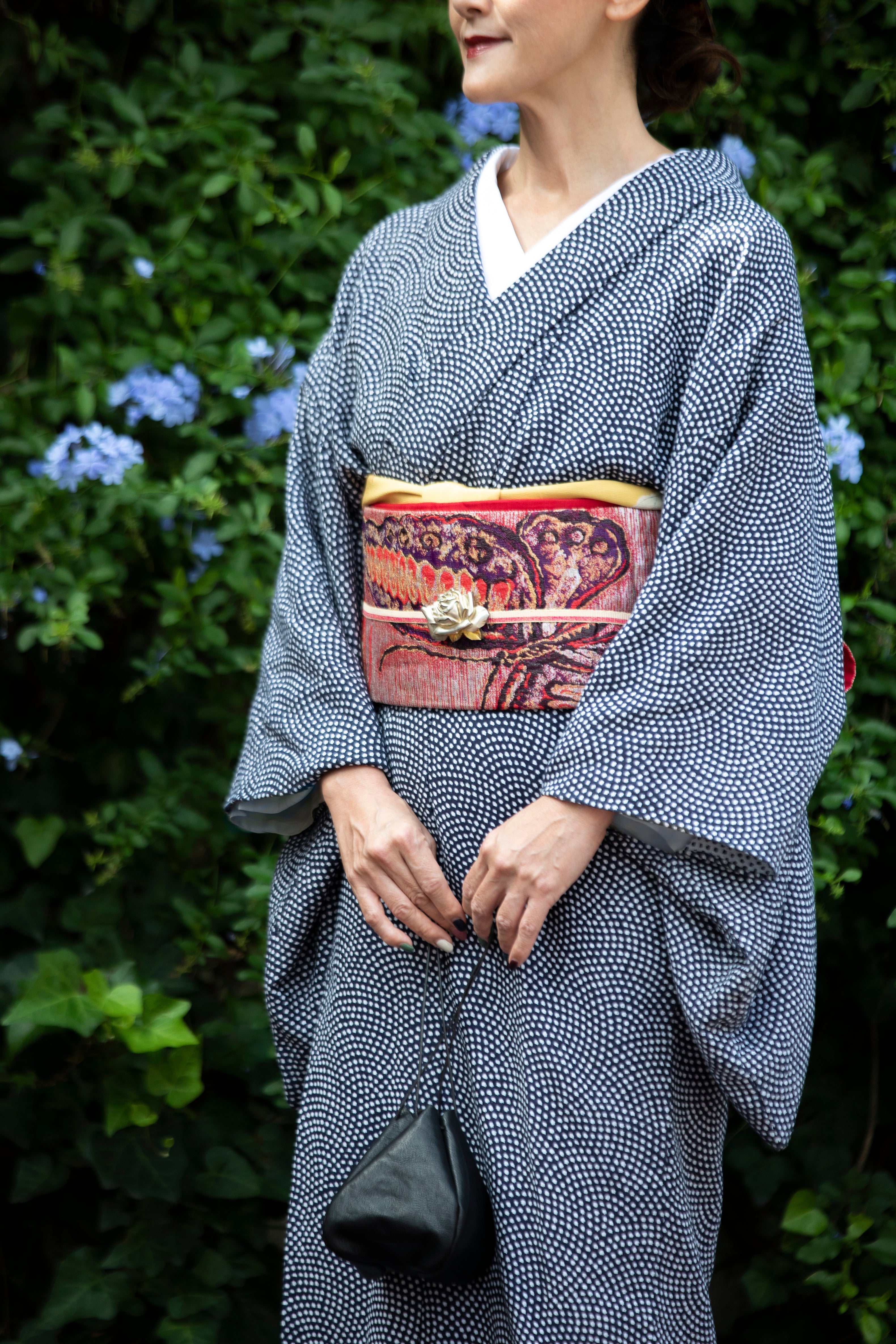 Rice weave komon, shark komon, white navy blue”: Cotton kimono | Single robe