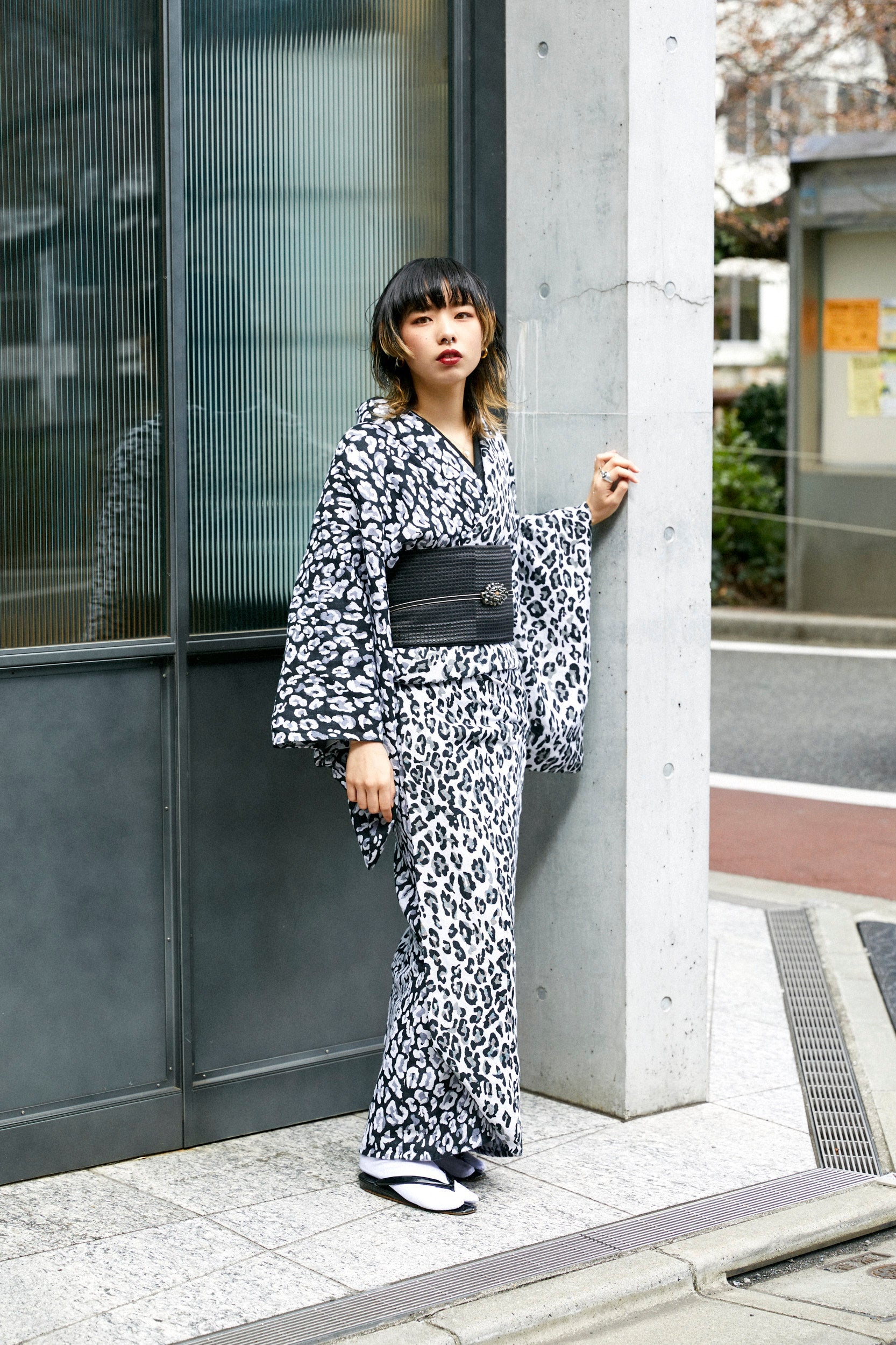 Leopard monotone: rice weave small pattern | cotton | kimono | single robe