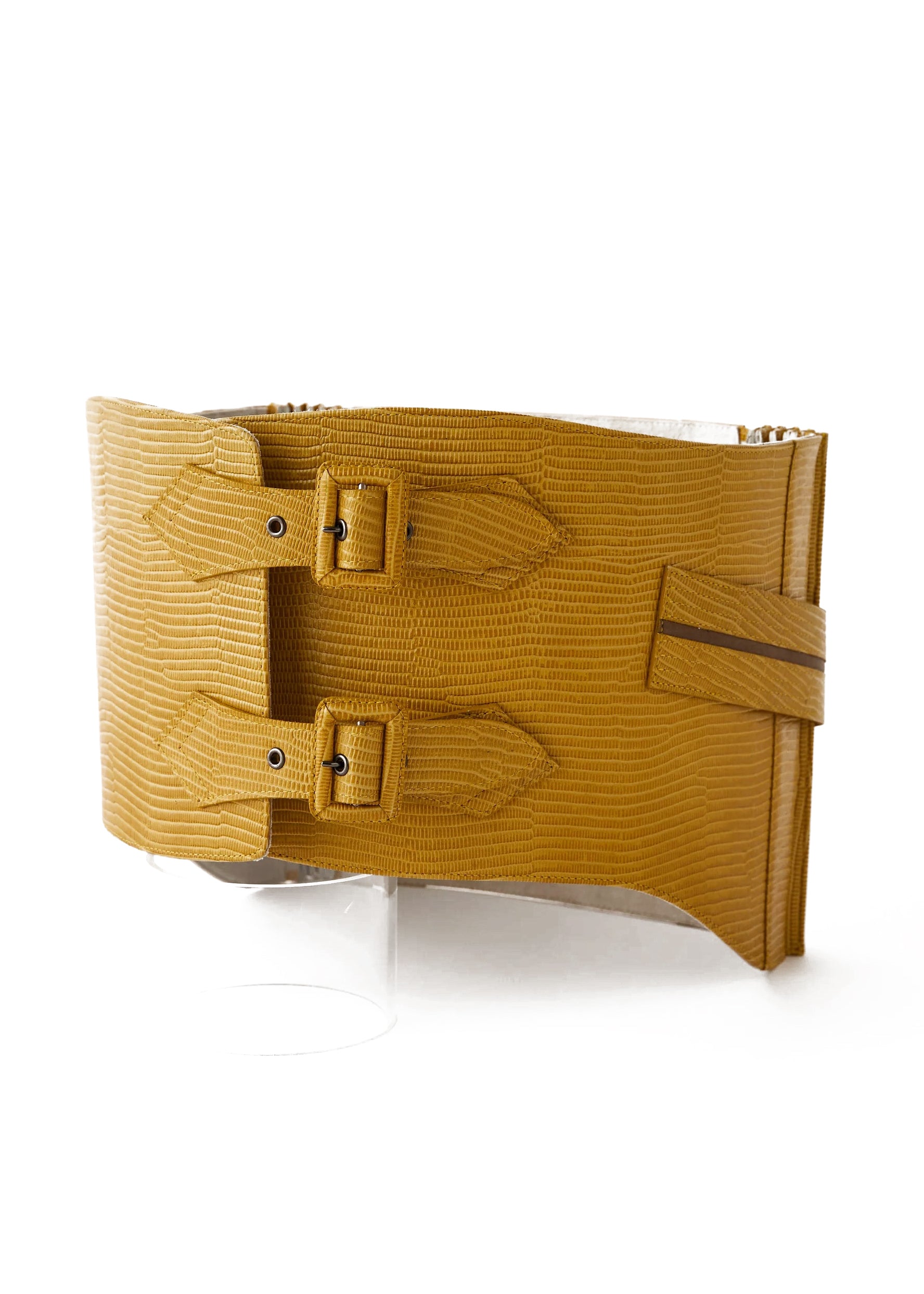 [Immediate delivery available] Leather obi belt "Lizard Mustard"