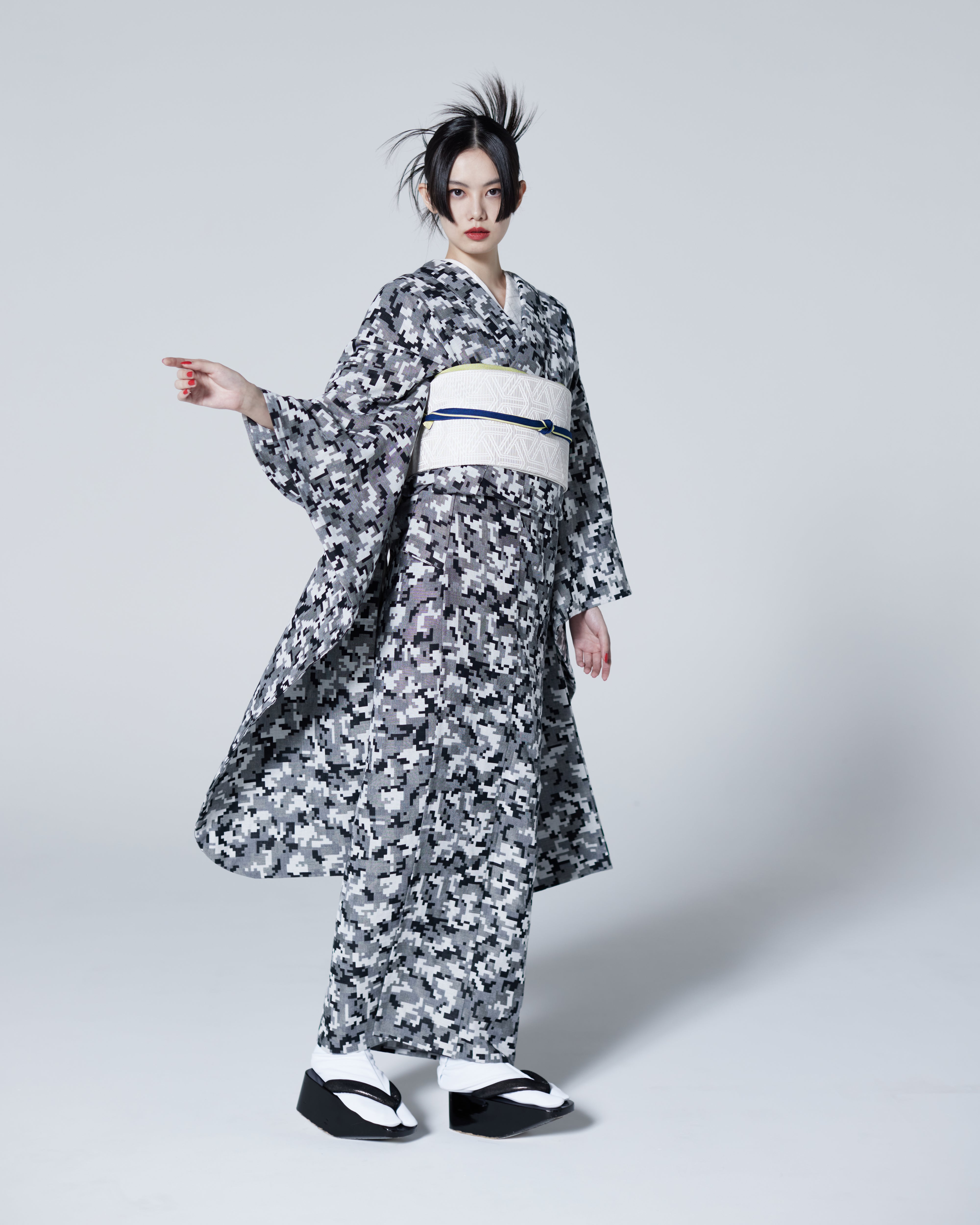 Mosaic monotone: rice weave small pattern | cotton | kimono | single robe