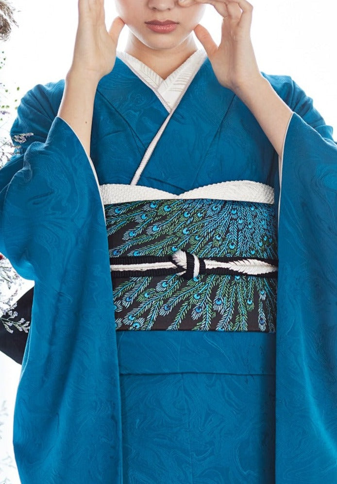 Fukuro obi "Blue Peacock" KAPUKI original: Nishijin-ori | Pure silk (tailoring fee included)
