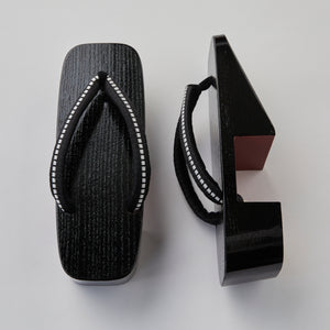 Women's clogs Sakai Komachi black coating "black horizontal stripes"