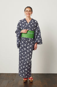 [Newly Tailored] Women's S size Yukata Shisen ``Change hemp leaf'' Navy
