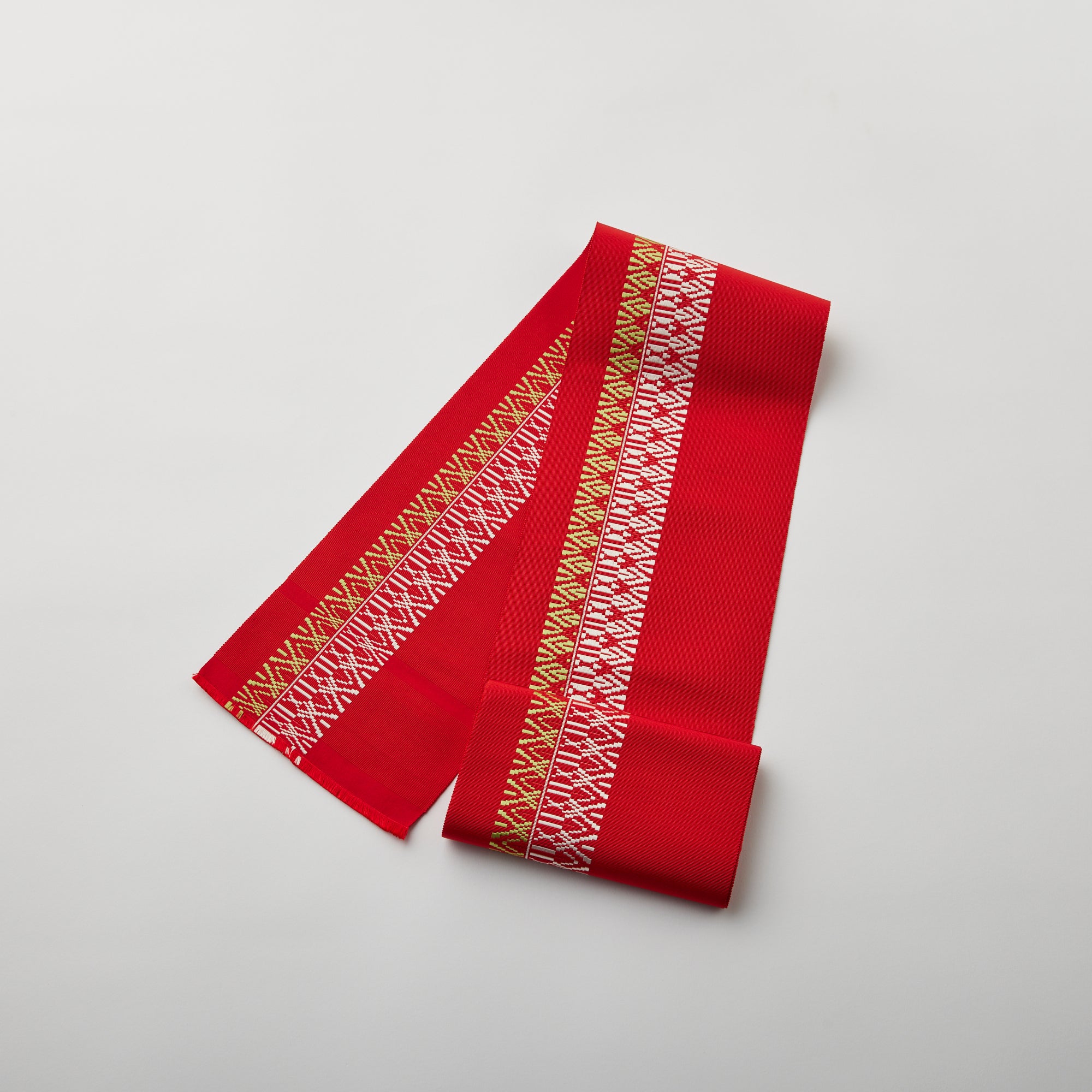 半巾帯 「悦 赤」西村織物：四寸単 ｜正絹