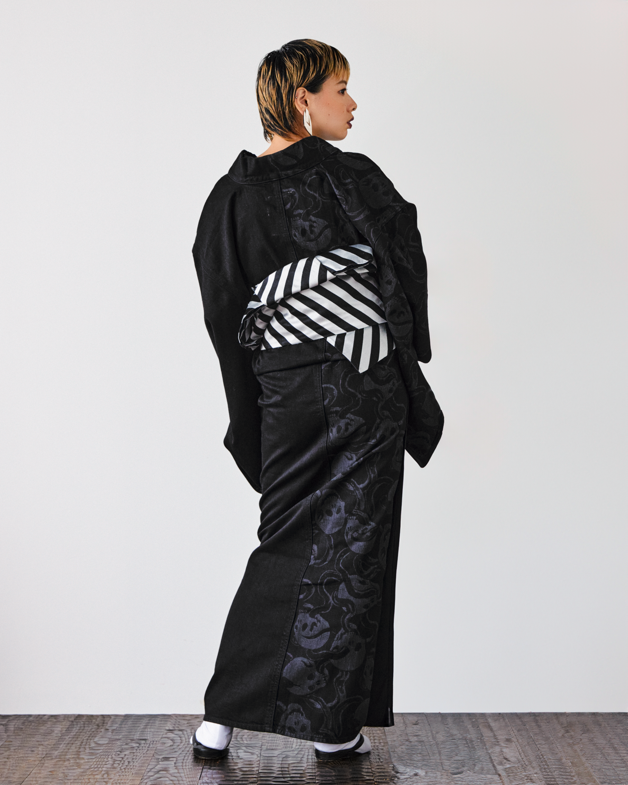 Snake and Skull Black Ladies: Denim Kimono KAPUKI Original