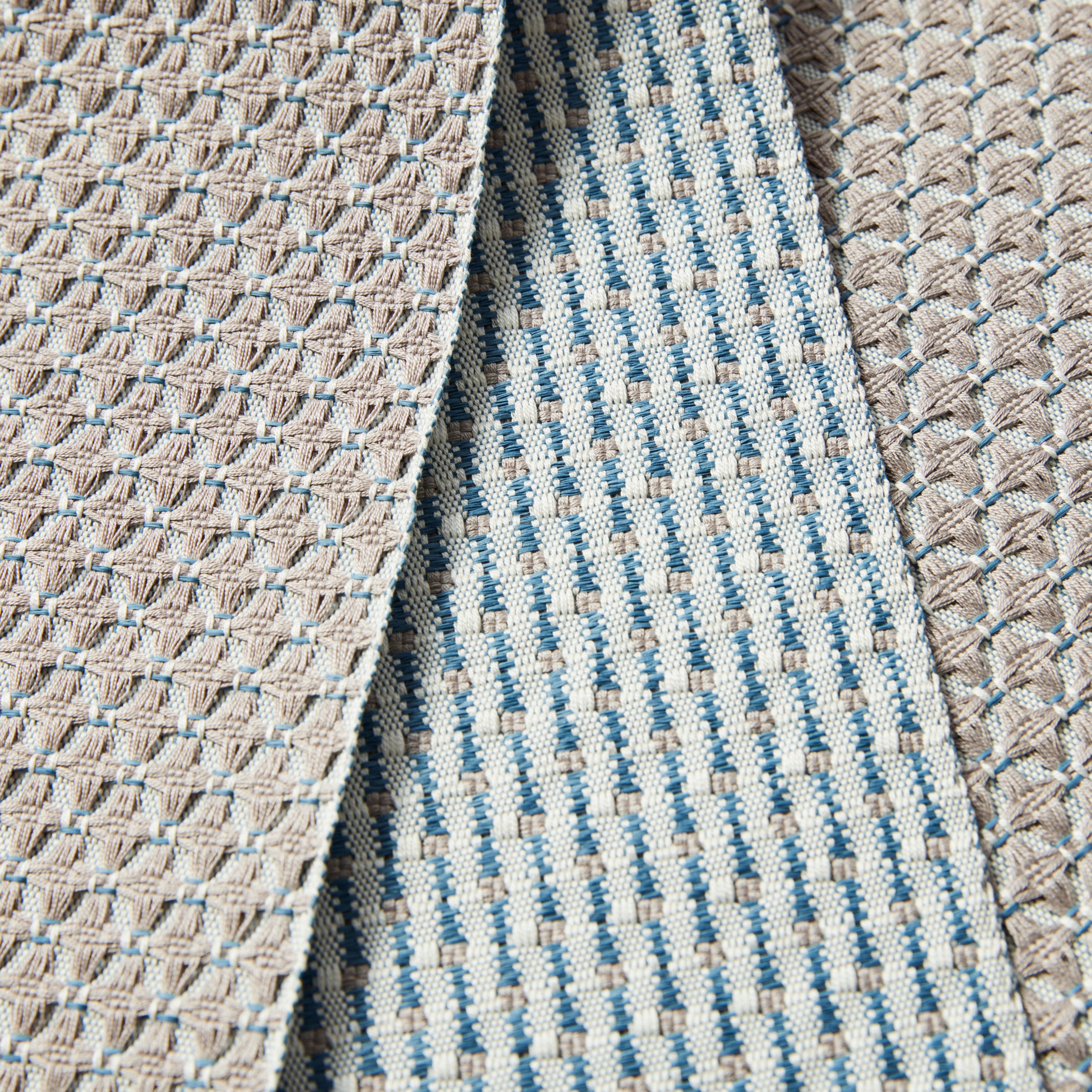 Half-width belt "Big Dipper" beige/blue: Yonezawa-ori | Reversible | Pure silk
