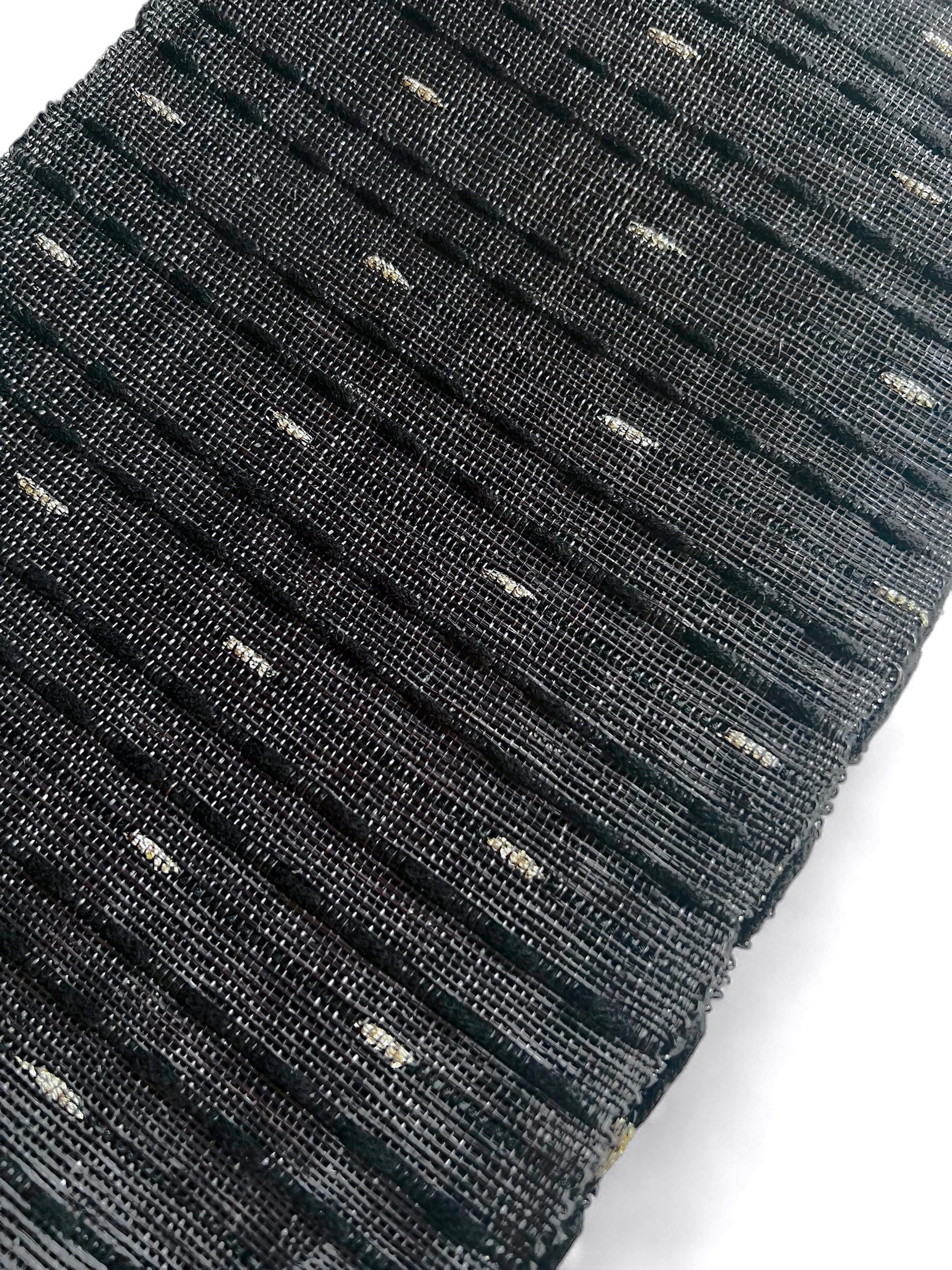 Basho-dan weave, single layer, black/silver dots (Komutaya Genbei): half-width obi