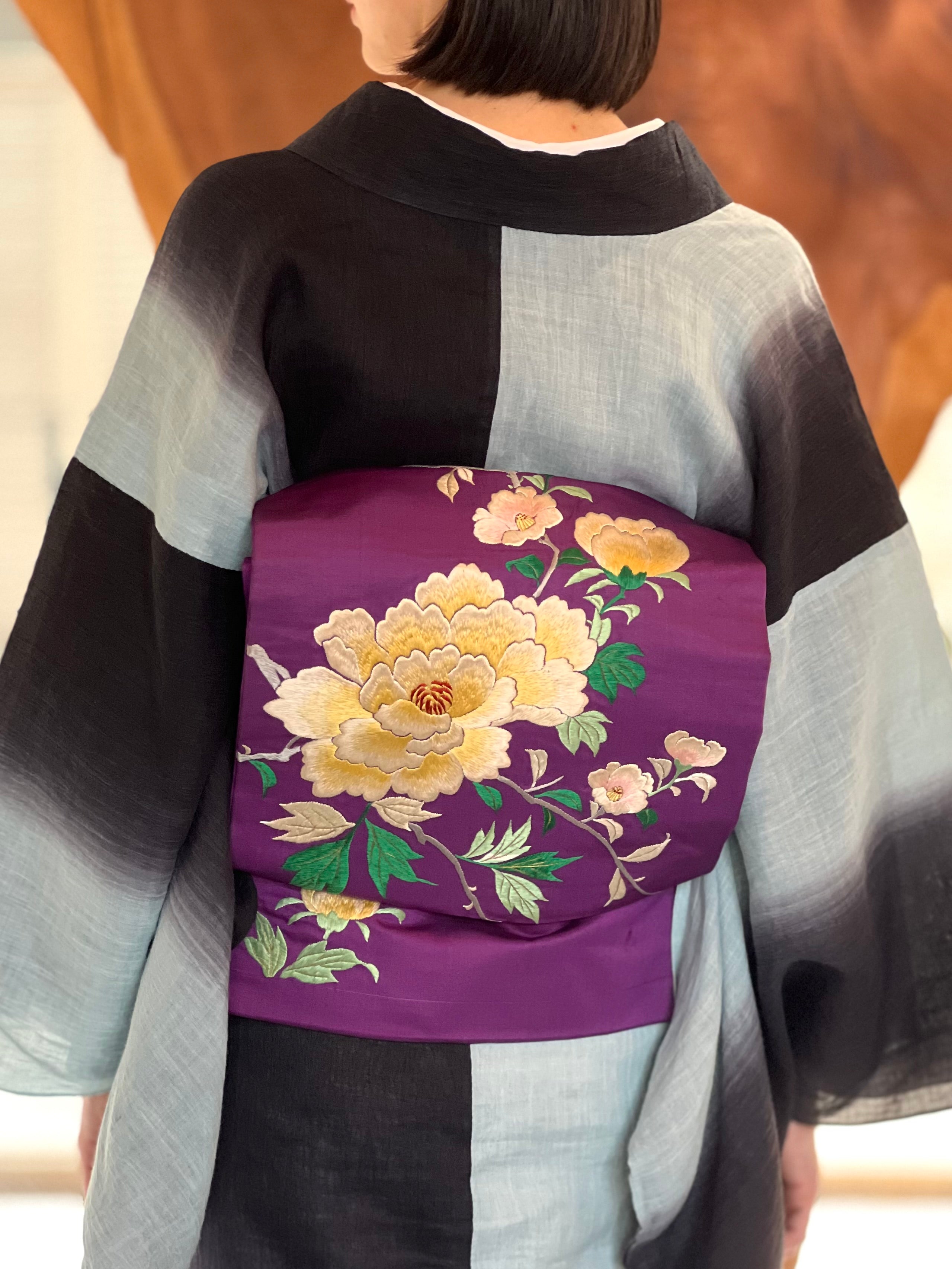 Peony embroidery (Wing): Antique | Nagoya obi
