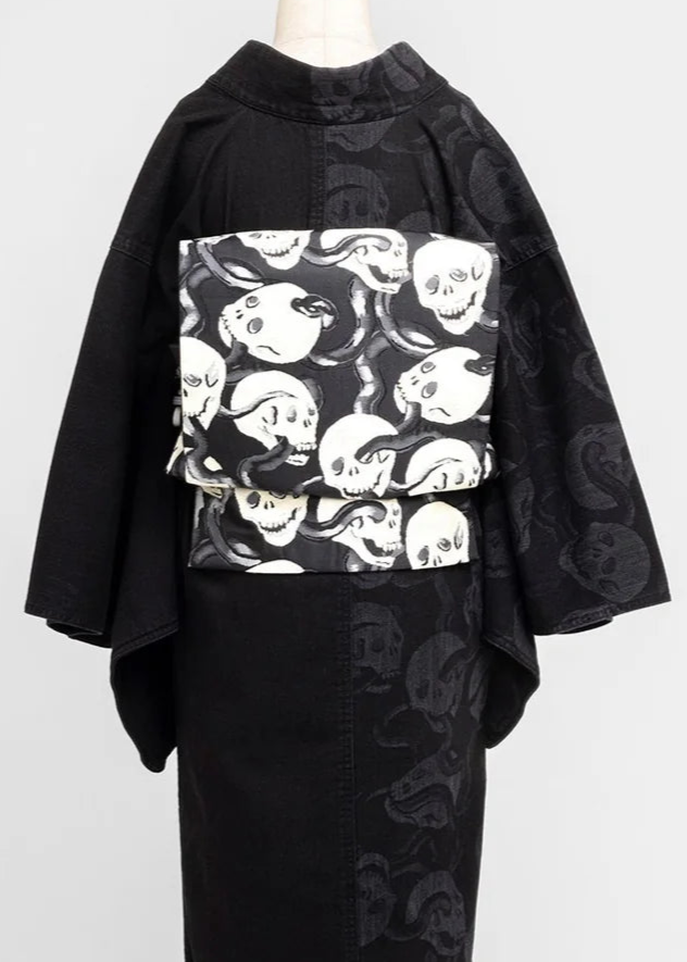 Snake and skull (KAPUKI x Kondaya Genbei): Fukuro obi (silk) (tailoring included)